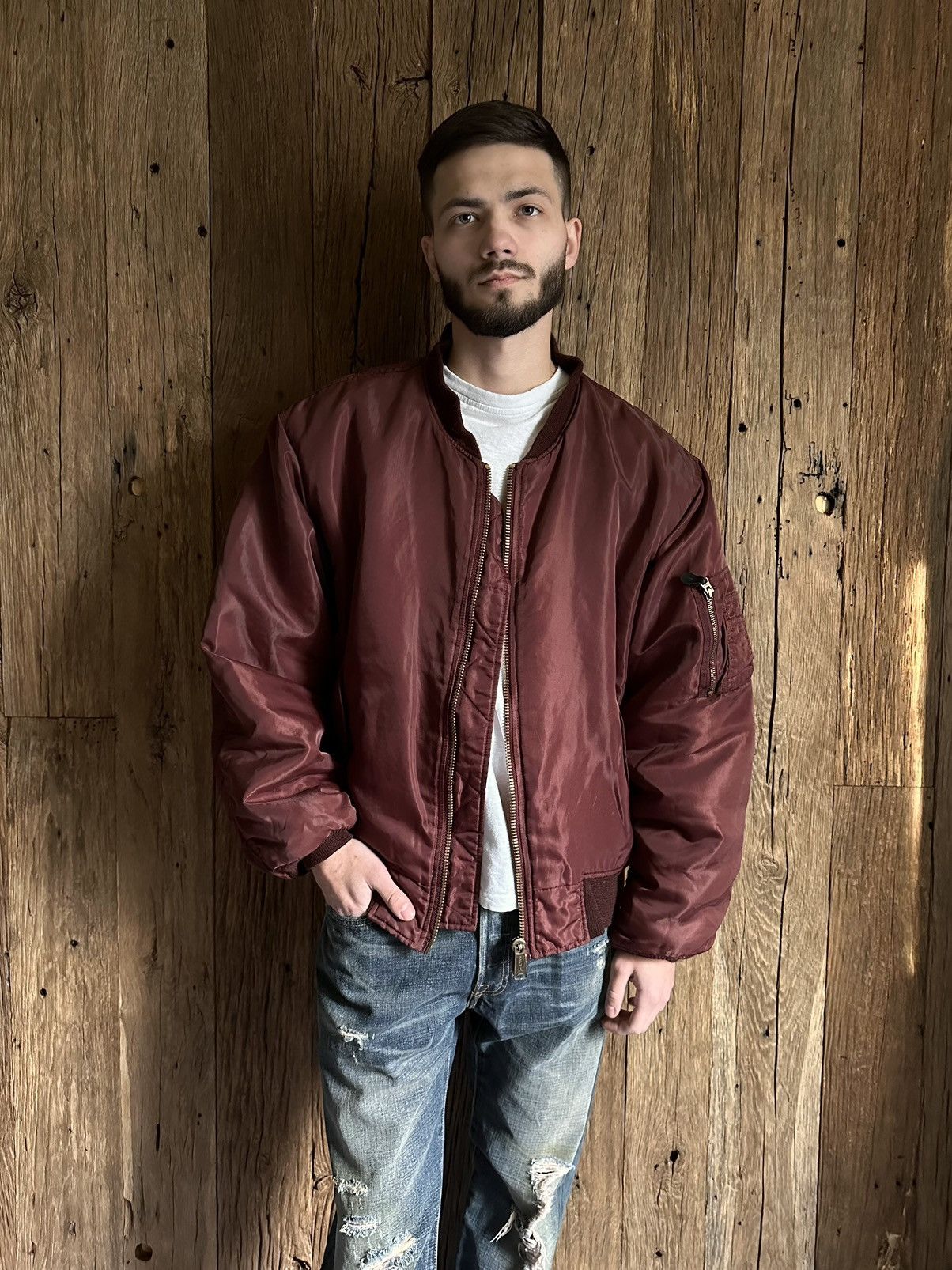 image of Ma 1 x USAF Vintage 80's Usaf Flyers Ma-1 Reversible Bomber Jacket in Orange/Burgundy (Size XL)