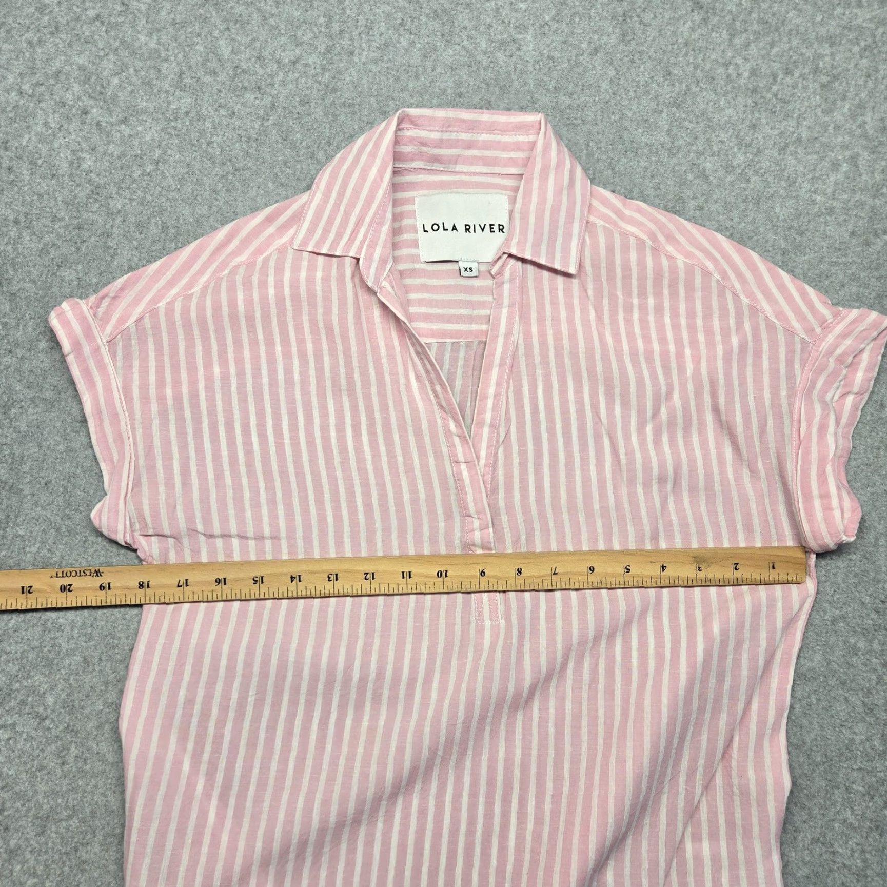 Vintage LOLA RIVER Blouse Womens XS Pink Striped Tunic Short Sleeve Lyocell Linen Size XS / US 0-2 / IT 36-38 - 7 Thumbnail