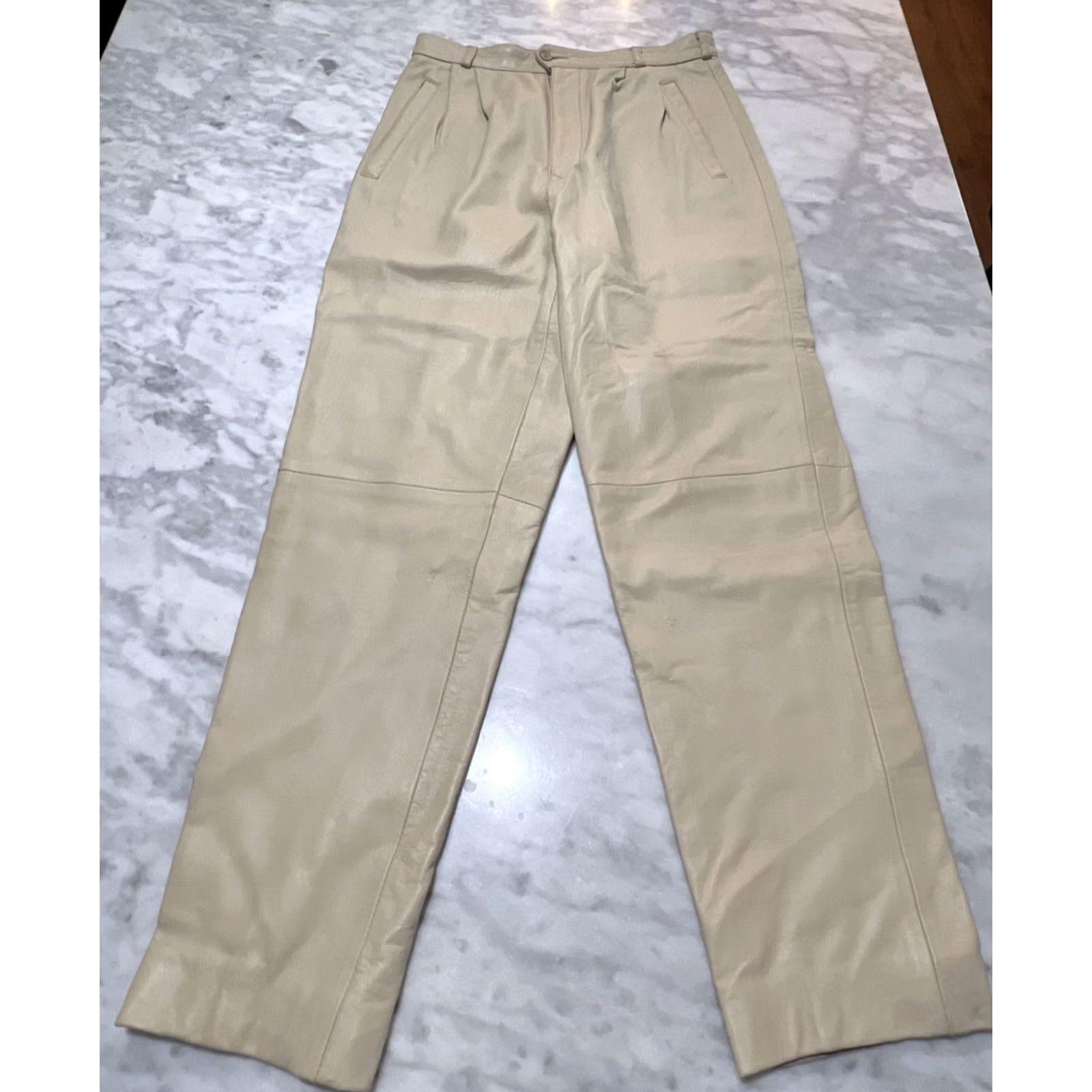 Vintage VINTAGE Touché Leather Pants Women’s Size 12 Beige W28 L29 Dress Pants Formal Party Cocktail 90s Biker Womens Size 34" / US 12 / IT 48 - 3 Thumbnail