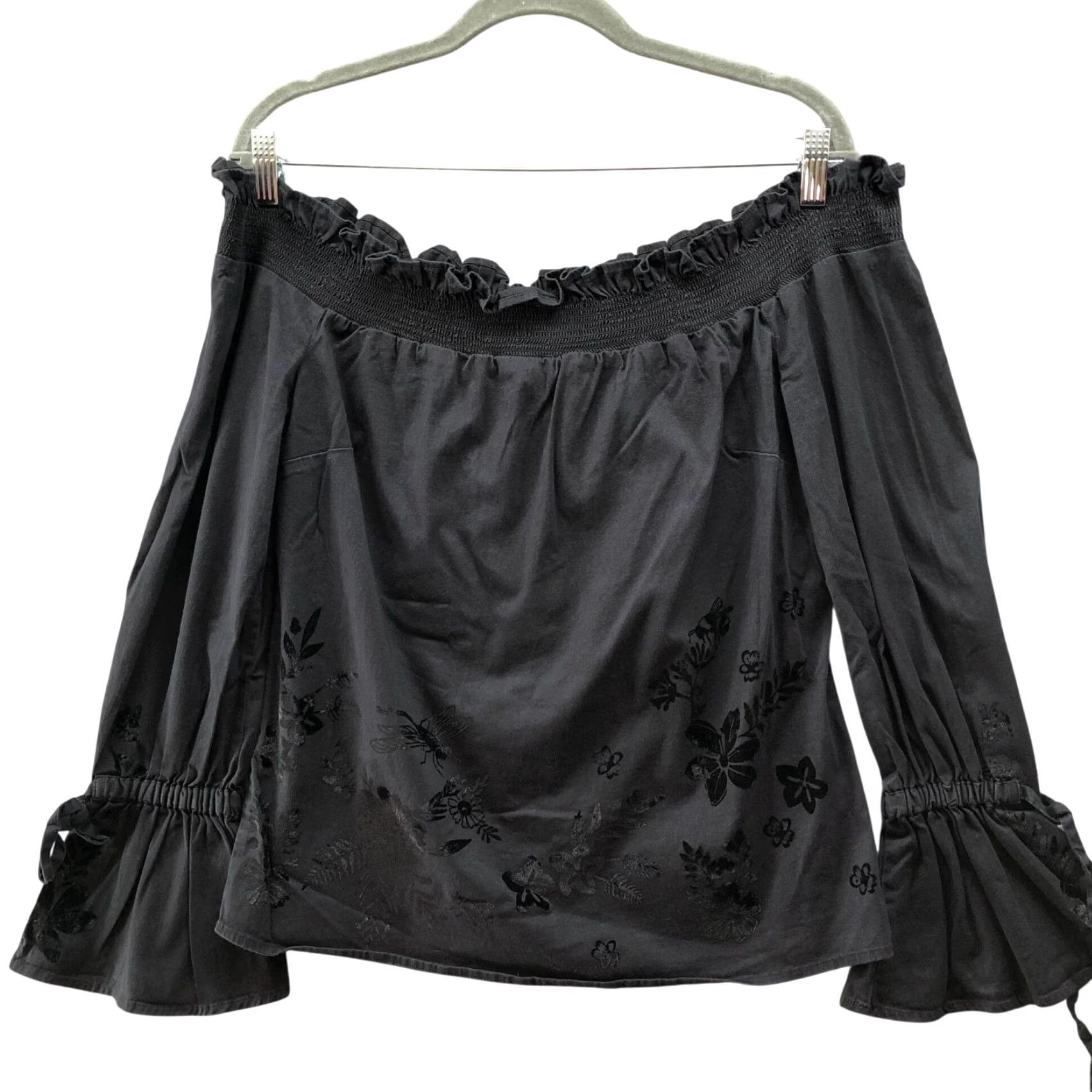 Bell William Rast Off Shoulder Bell Sleeve Top Womens M Black Floral Ruffle Shirt Knit Blouse Size M / US 6-8 / IT 42-44 - 2 Thumbnail