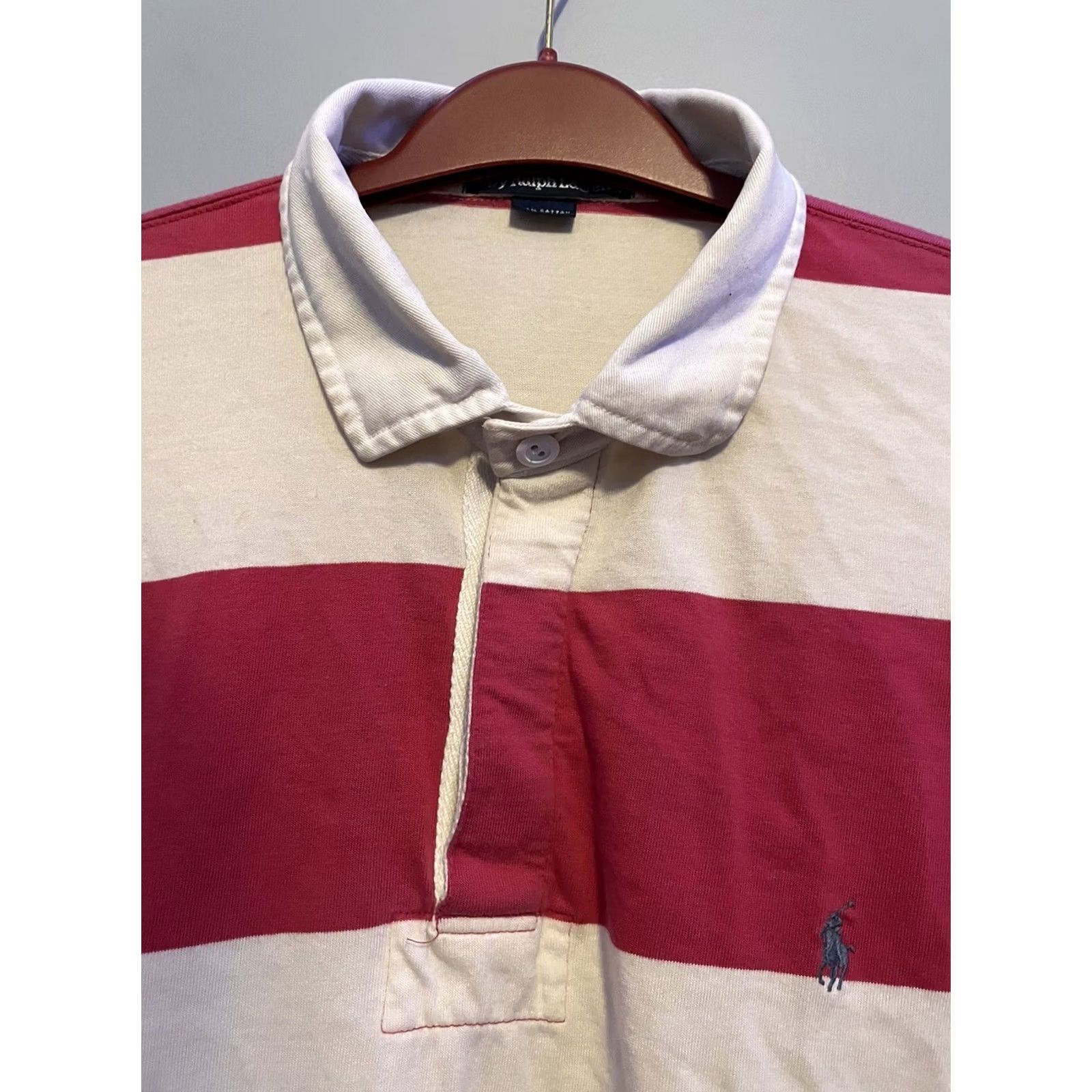 Polo Ralph Lauren VINTAGE 90s Polo Ralph Lauren Striped Rugby Shirt XL Men Polo Shirt Long Sleeve White Pink White Striped Rugby 90s Mens XL Size US XL / EU 56 / 4 - 2 Thumbnail