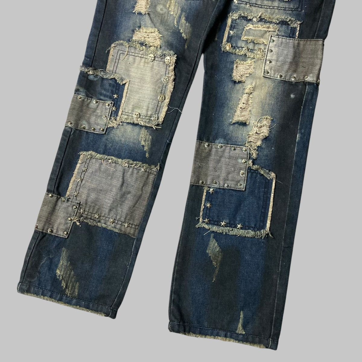 If Six Was Nine × Japanese Brand × Le Grande Bleu (L.G.B.) BIEPA Patchwork Distressed Studded Skull Punk Design Jeans Size US 35 - 4 Thumbnail