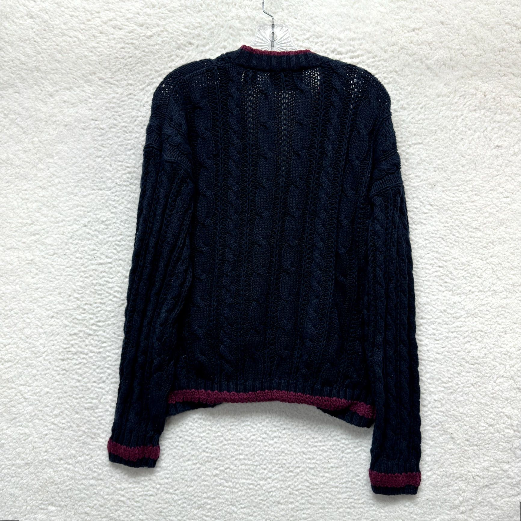 Sears VINTAGE 90s Cardigan Sweater Large Womens Navy Blue Chunky Cable Knit Academia Sears Size L / US 10 / IT 46 - 2 Thumbnail
