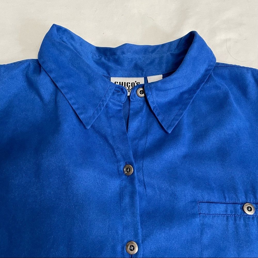 Chicos Chico’s Design Royal Blue Suede Feel Button Down Shirt Size Size XL / US 12-14 / IT 48-50 - 9 Thumbnail