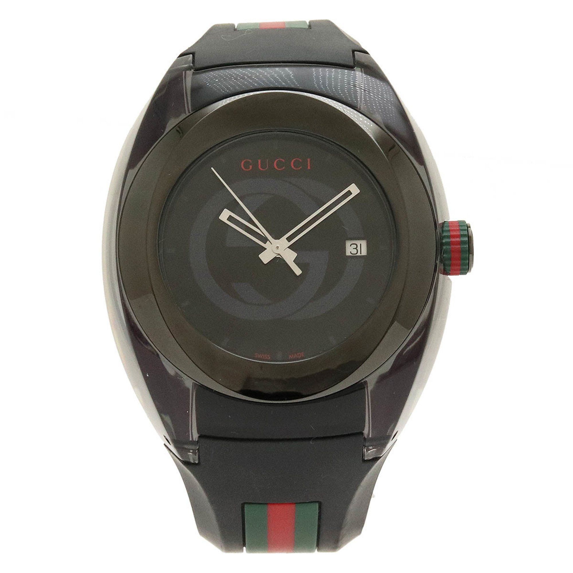 image of Gucci Sync Interlocking G Shelley Grey Dial Stainless Steel Rubber Men's Quartz Watch 137.1 Ya13710
