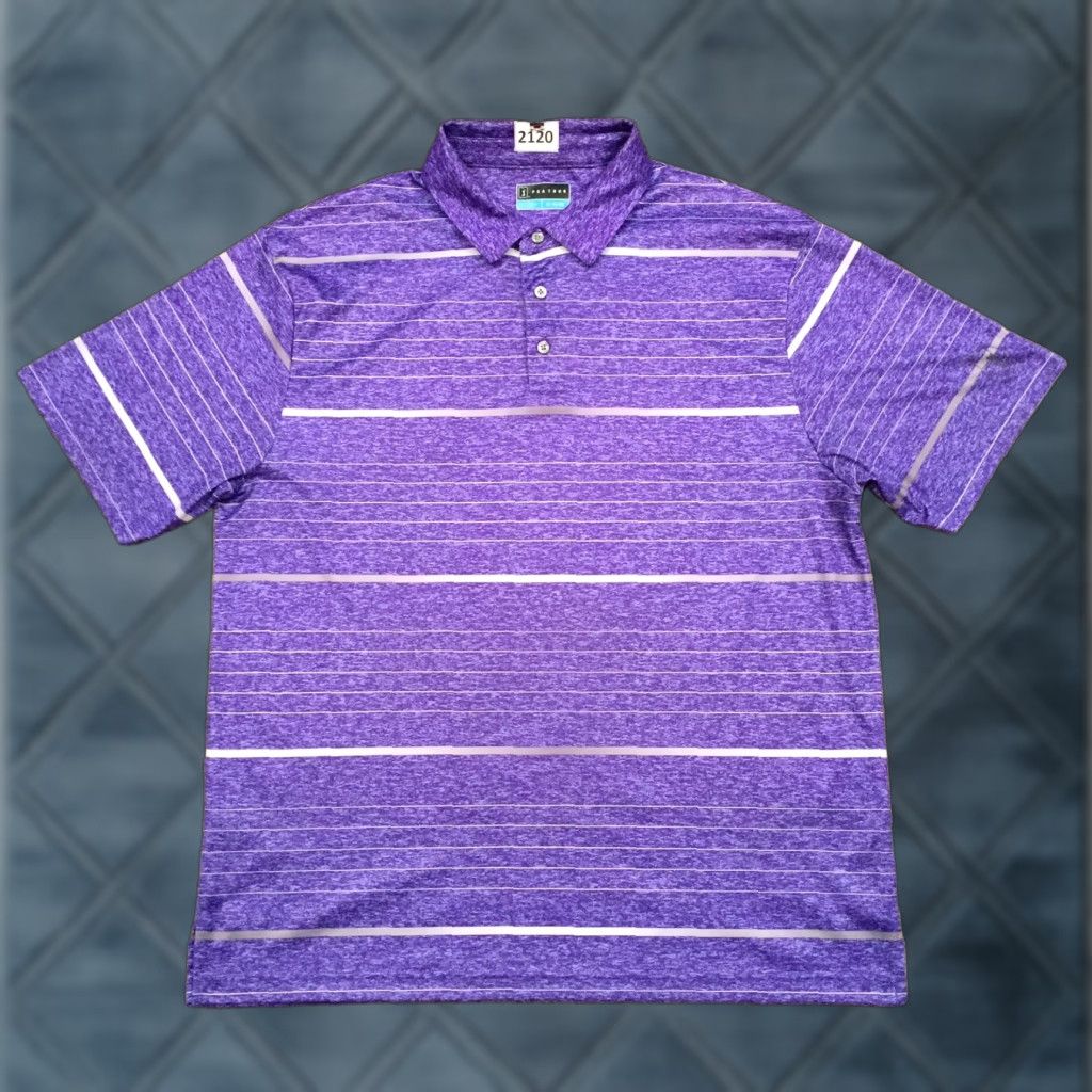 PGA Tour PGA TOUR Polo Shirt Mens XL Purple Striped Short Sleeve Polo Shirt Size US XL / EU 56 / 4 - 1 Thumbnail