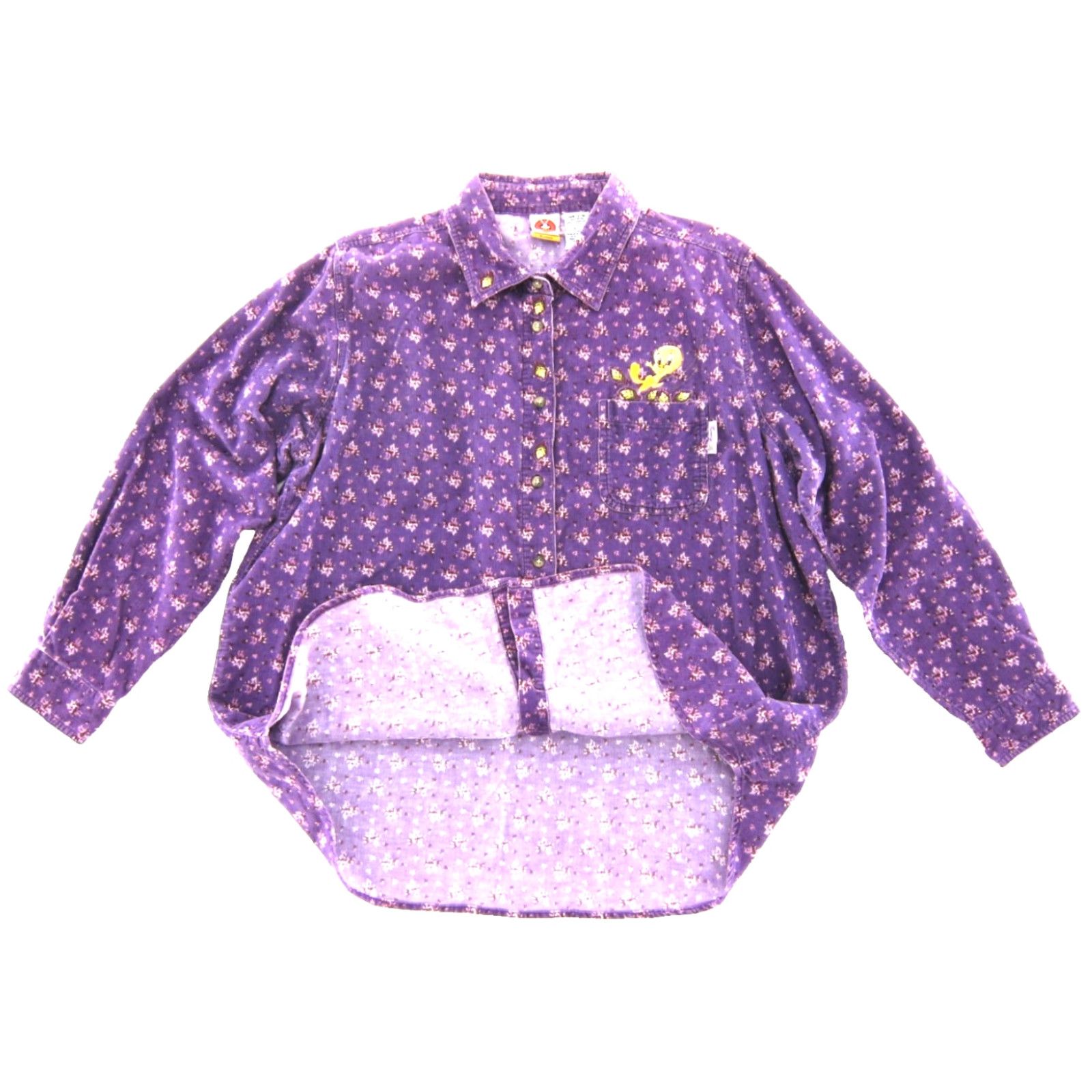 Vintage VINTAGE Looney Tunes Corduroy Purple Floral Tweety Bird Long Sleeve Button Blouse 18/20 Size XXL / US 16-18 / IT 52-54 - 4 Thumbnail