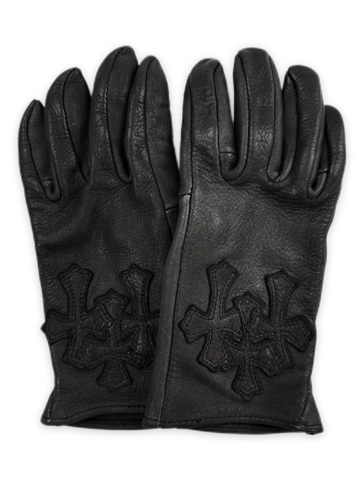 Chrome Hearts Chrome Hearts Triple Cross Patch Cemetery Black Leather Gloves Size ONE SIZE - 1 Thumbnail