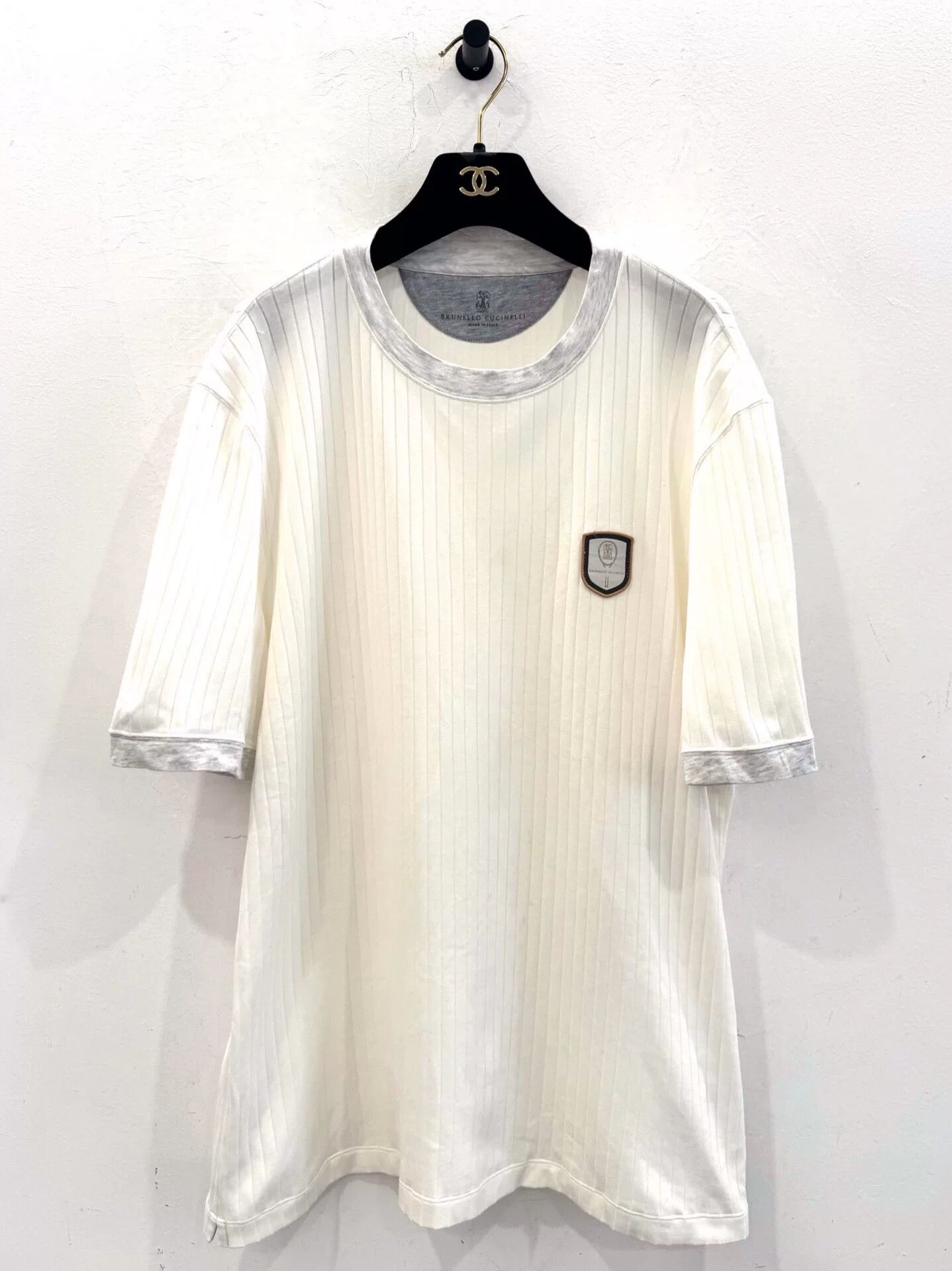 Brunello Cucinelli Brunello Cucinelli Men's White Badge Logo Ribbed Tee Size US M / EU 48-50 / 2 - 1 Thumbnail