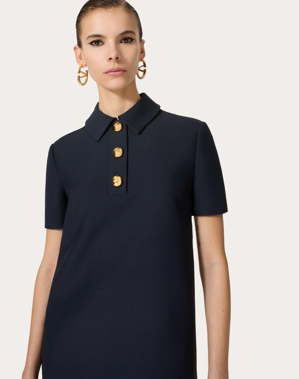 Valentino o1s1wg110525 Crepe Couture Short Dress in Navy Blue Size S / US 4 / IT 40 - 5 Thumbnail