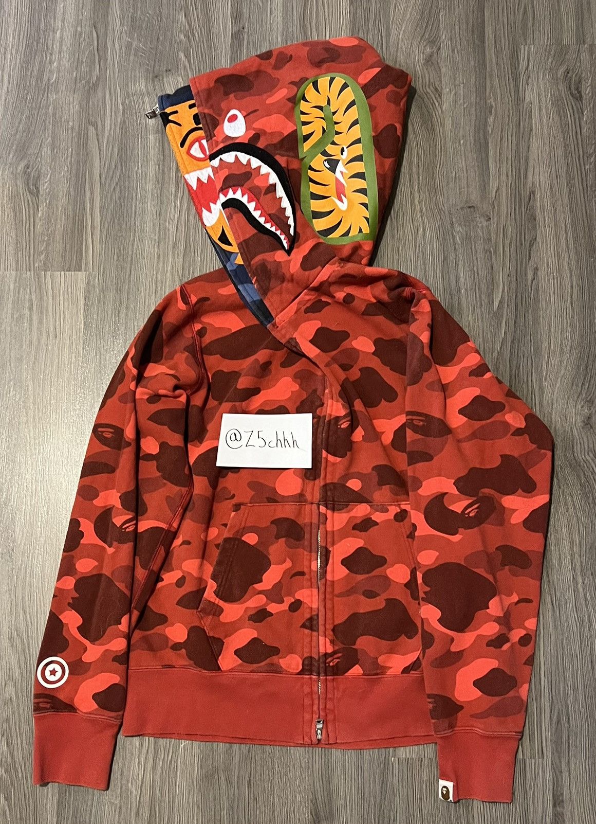 BAPE Camo Tiger Shark Wide Full Zip Double Hoodie