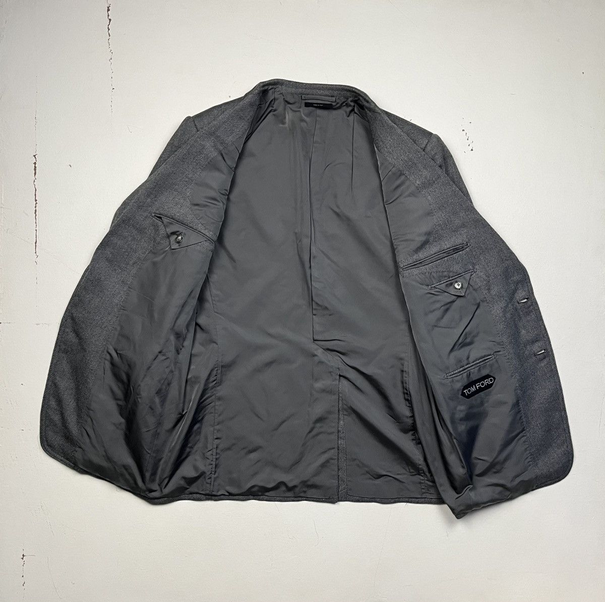 Tom Ford Tom Ford Gray Tailored Jacket with Leather Suede Detailing Size 52R - 16 Thumbnail