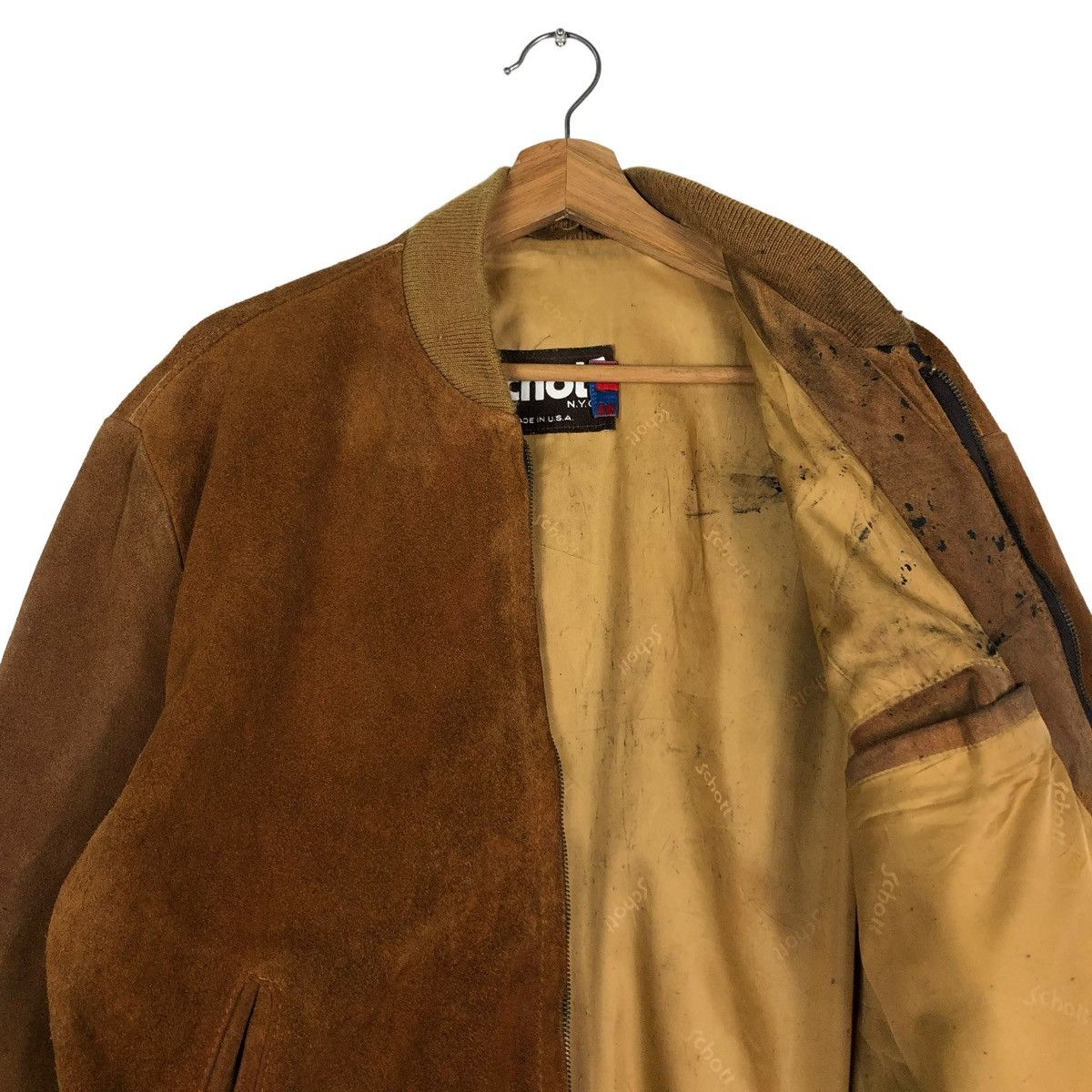 Schott 🔥VINTAGE SUEDE LEATHER JACKET FLY SCHOTT MADE IN USA Size US M / EU 48-50 / 2 - 12 Thumbnail