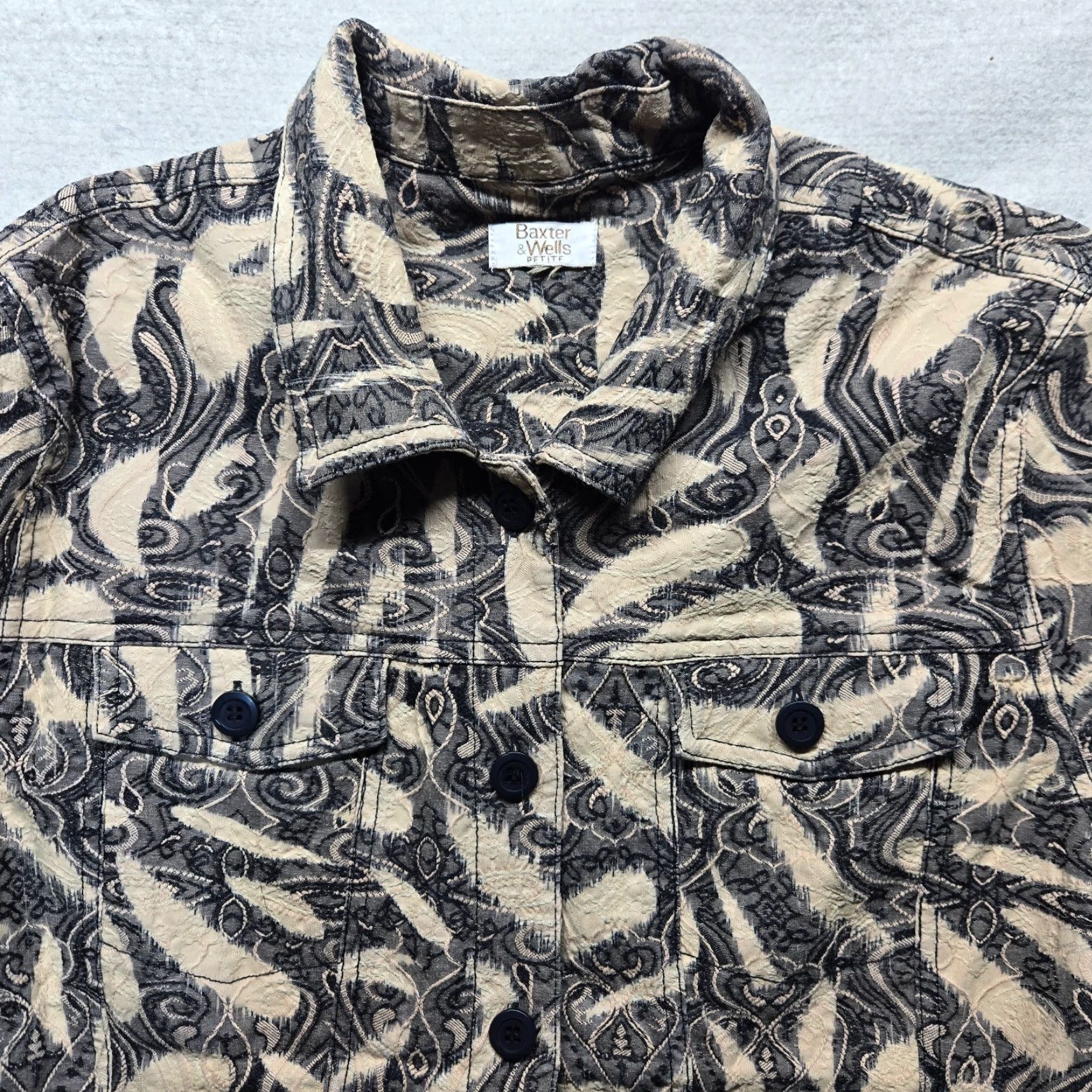 Vintage Baxter & Wells Coat Blouse Button-Up Long Sleeve Women PXL Petite Brown Mens??? Size XL / US 12-14 / IT 48-50 - 2 Thumbnail