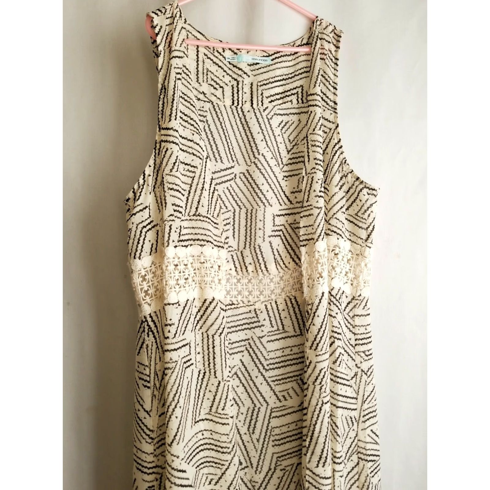 Vintage Maurices Shrug Shirt Geometric S/M Long Boho Sheer Sleeveless Beige Black Womens Size S / US 4 / IT 40 - 4 Thumbnail