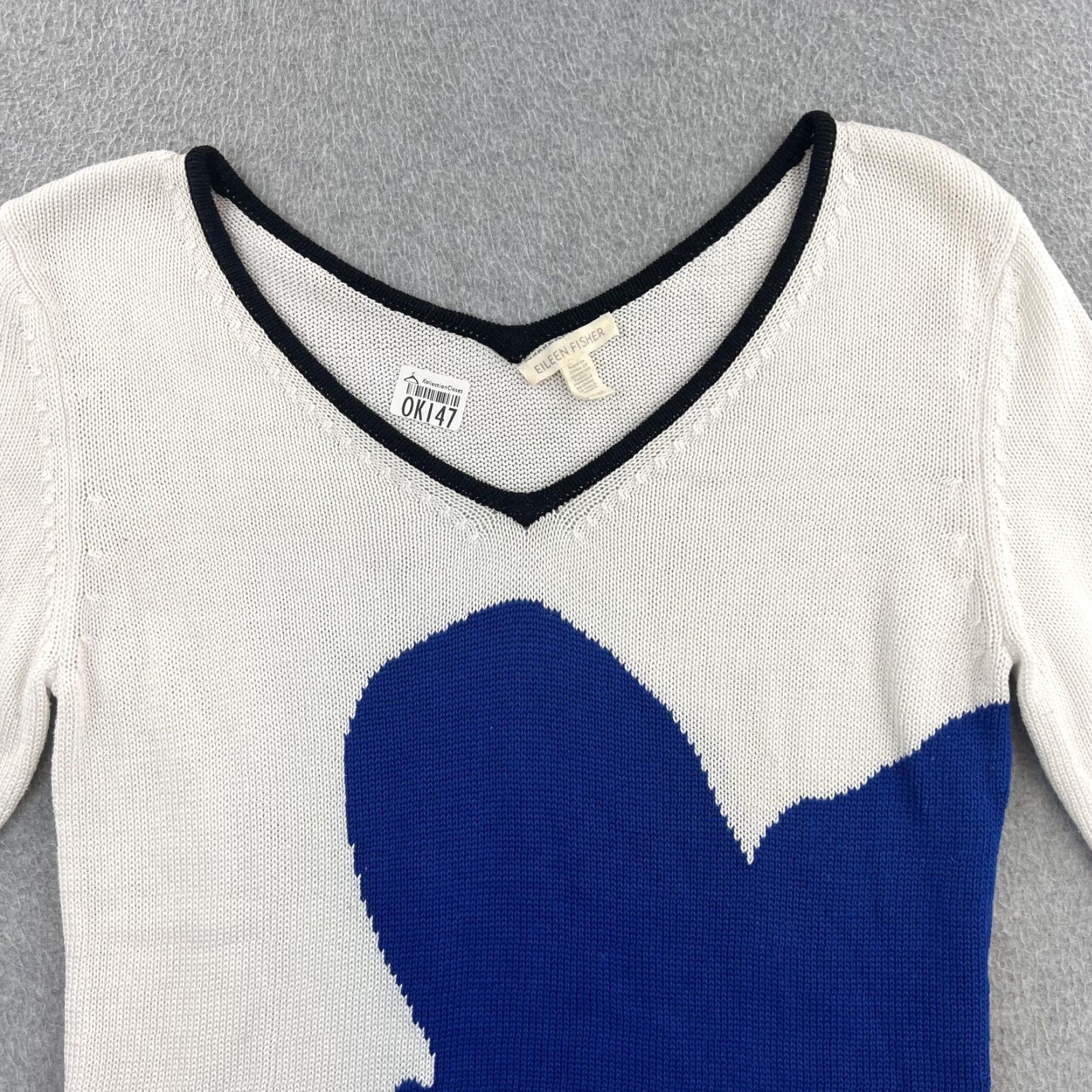 Eileen Fisher Eileen Fisher Sweater Womens M Blue Floral Knit V Neck Pullover Top Size M / US 6-8 / IT 42-44 - 4 Thumbnail