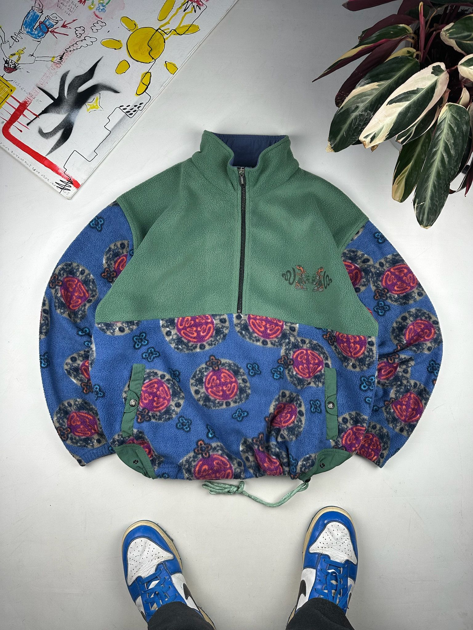 Vintage Adidas Fleece Sweatshirt Jacket 1/4 Zip Print
