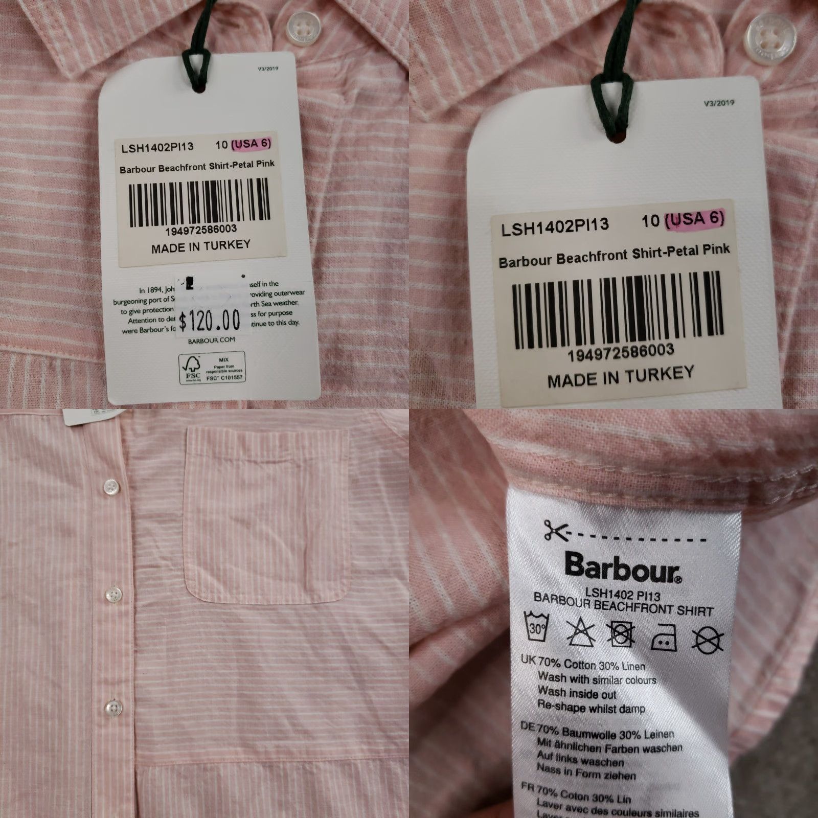 Barbour VINTAGE Barbour Beachfront Shirt Womens Size 6 Pink White Striped Button Up Roll Tab Size M / US 6-8 / IT 42-44 - 8 Thumbnail