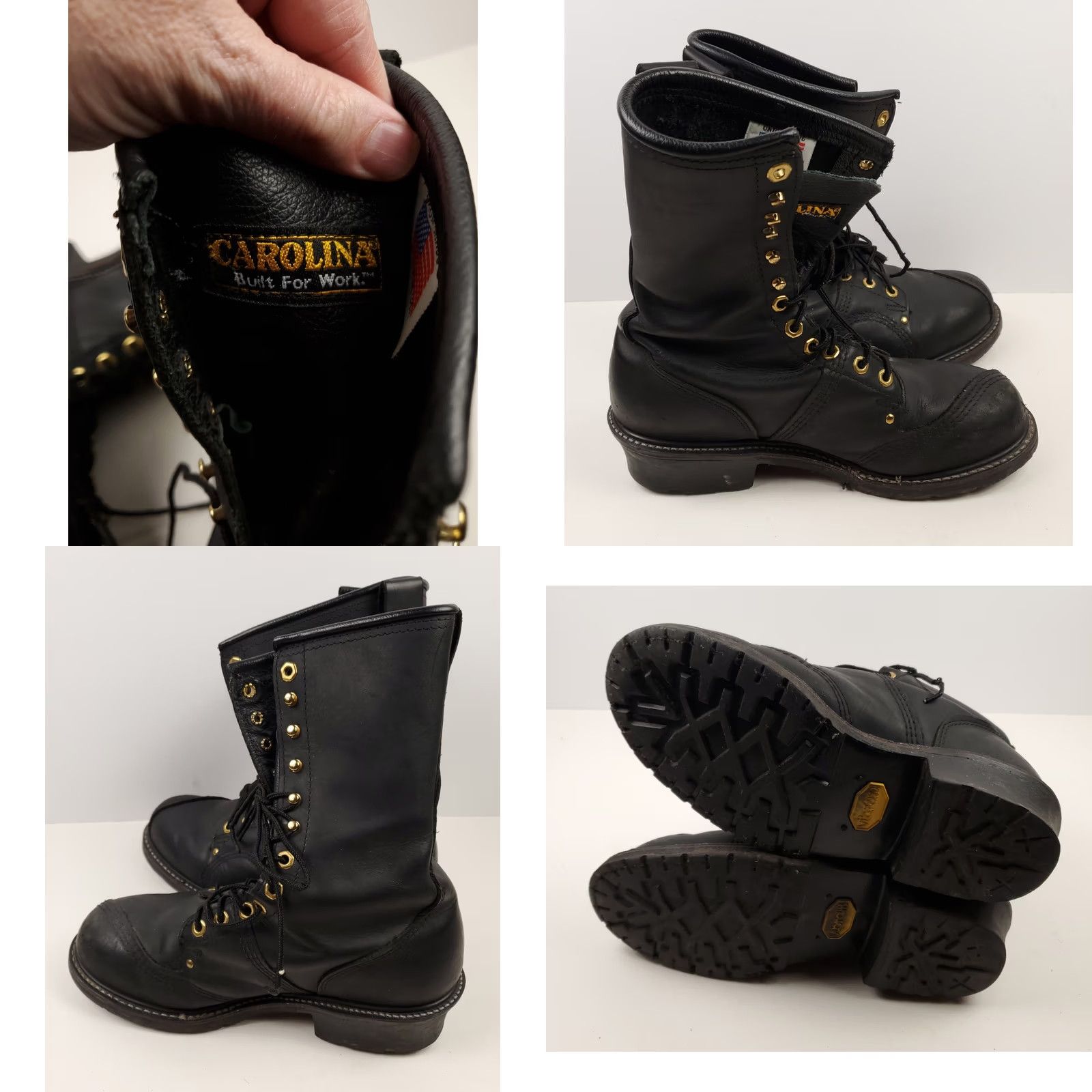 Vintage Carolina Linesman Boots 12 Inch Black Leather Mens 9  display picture 1