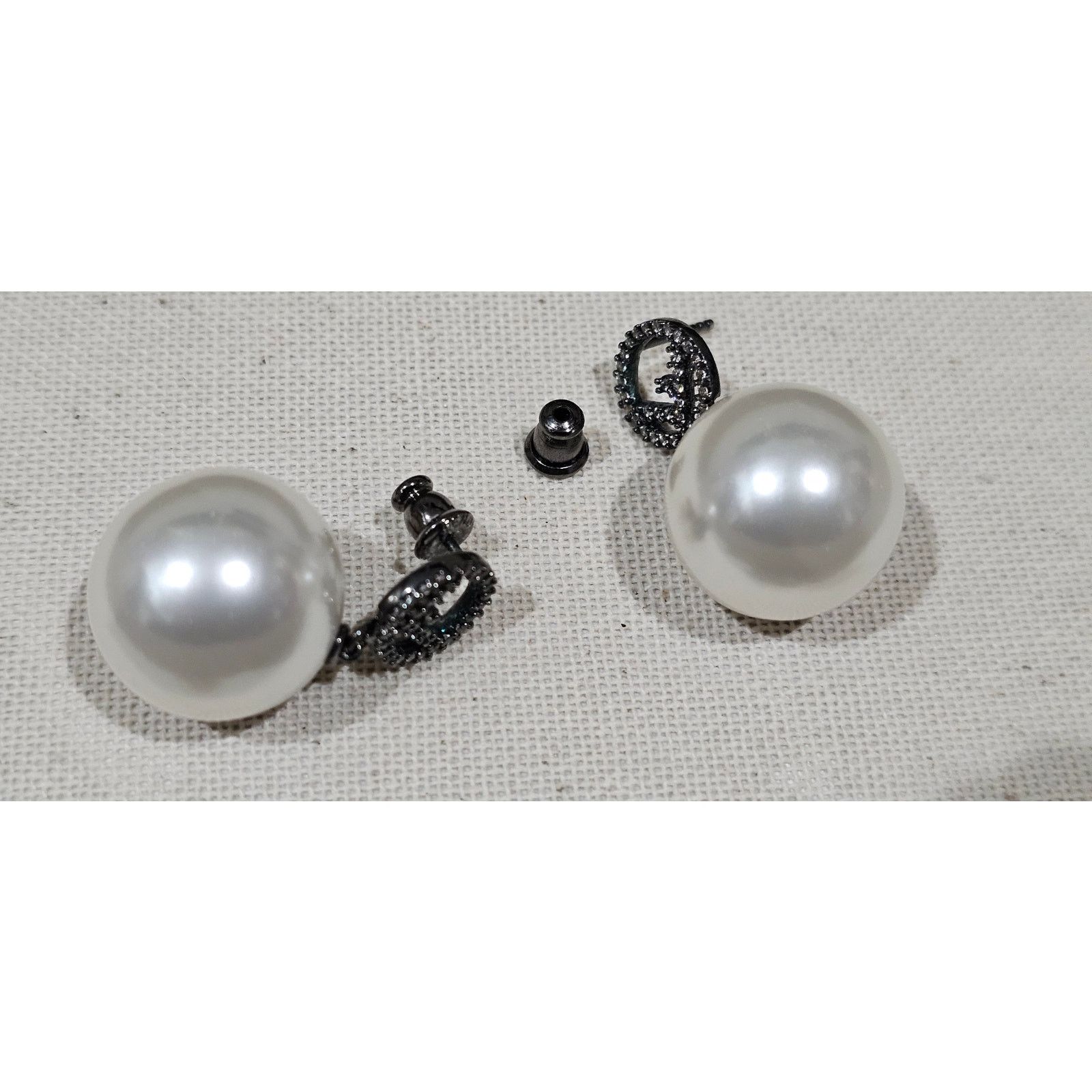Fendi Fendi Gun Metal Rhinestone Pearl Logo Earrings Size ONE SIZE - 3 Thumbnail