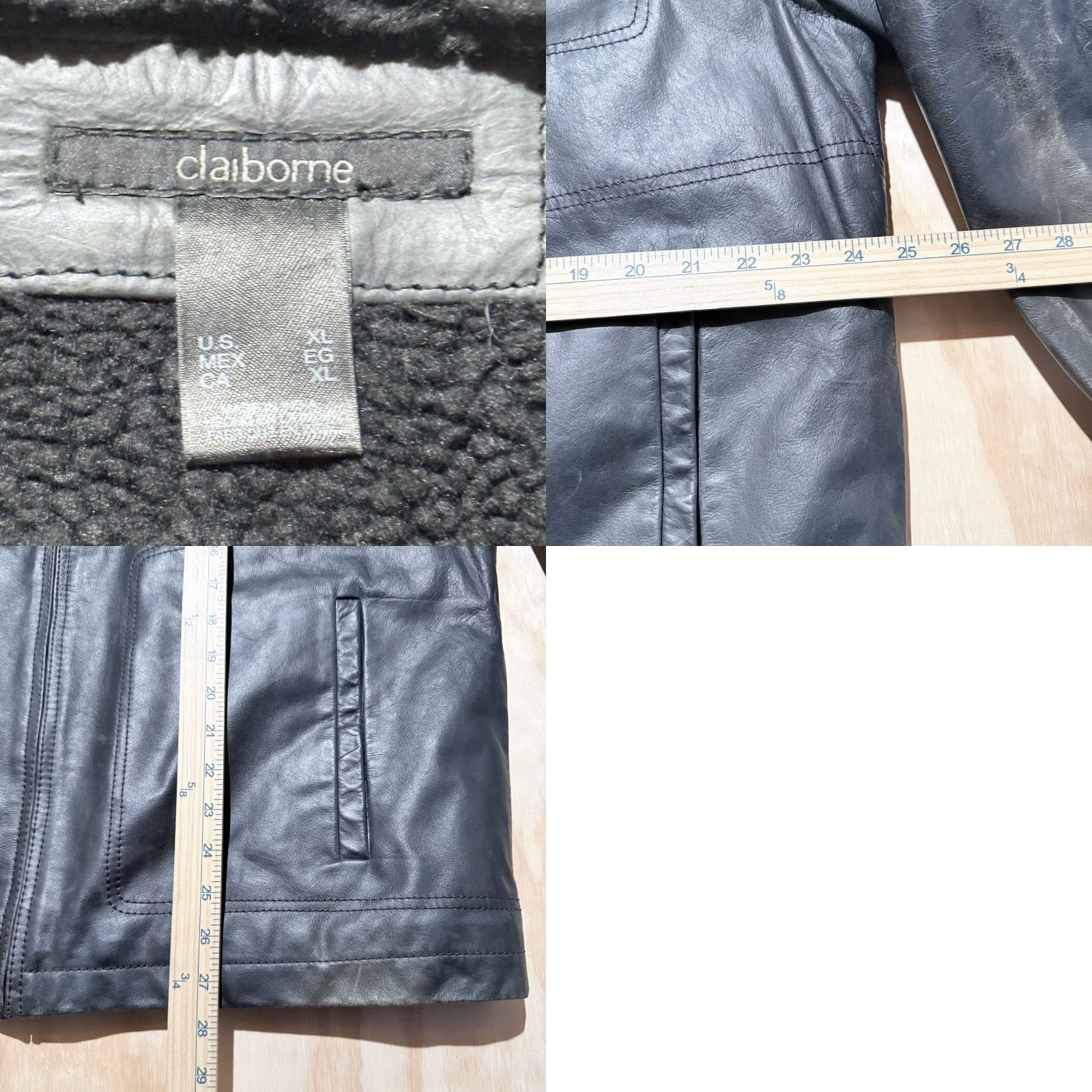 Vintage VINTAGE Claiborne Leather Racer Jacket Black Sherpa Lined Men XL Stand Collar Jacket - Casual, Zipper, Biker Style Size US XL / EU 56 / 4 - 9 Thumbnail