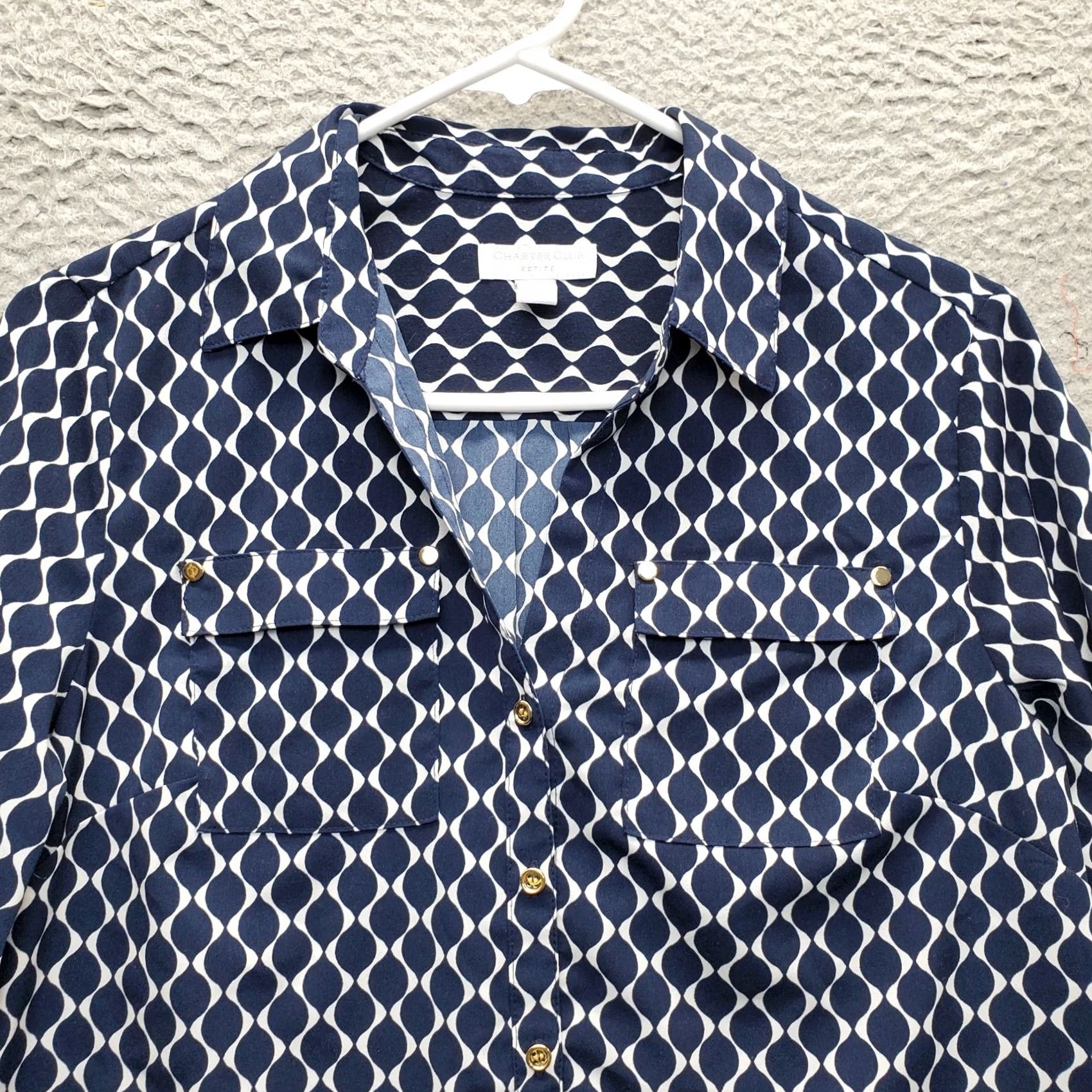 Charter Club Charter Club Shirt Womens PS Multicolor Diamond Roll Tab Button-Up Size S / US 4 / IT 40 - 3 Thumbnail