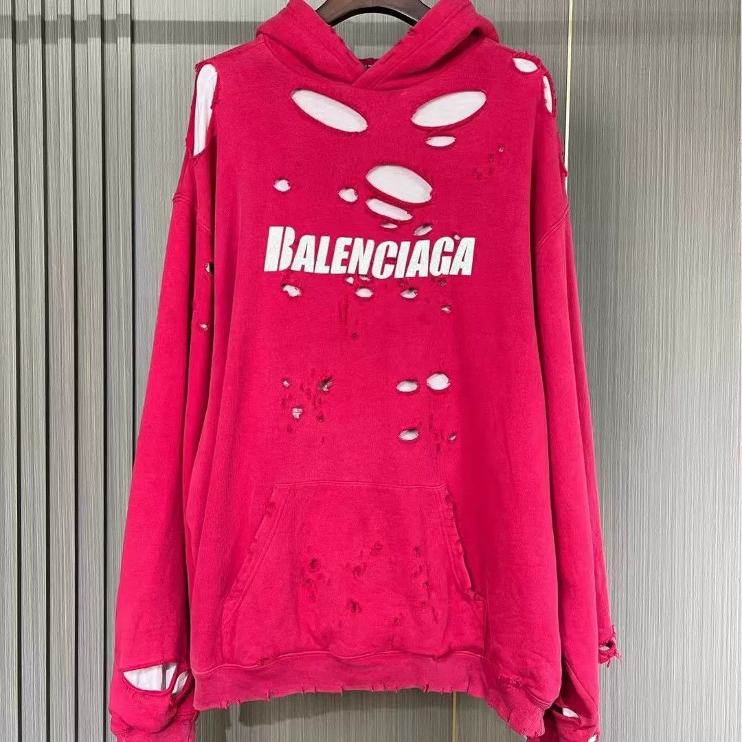 Balenciaga balenciaga red logo distressed hoodie Size US XS / EU 42 / 0 - 1 Thumbnail