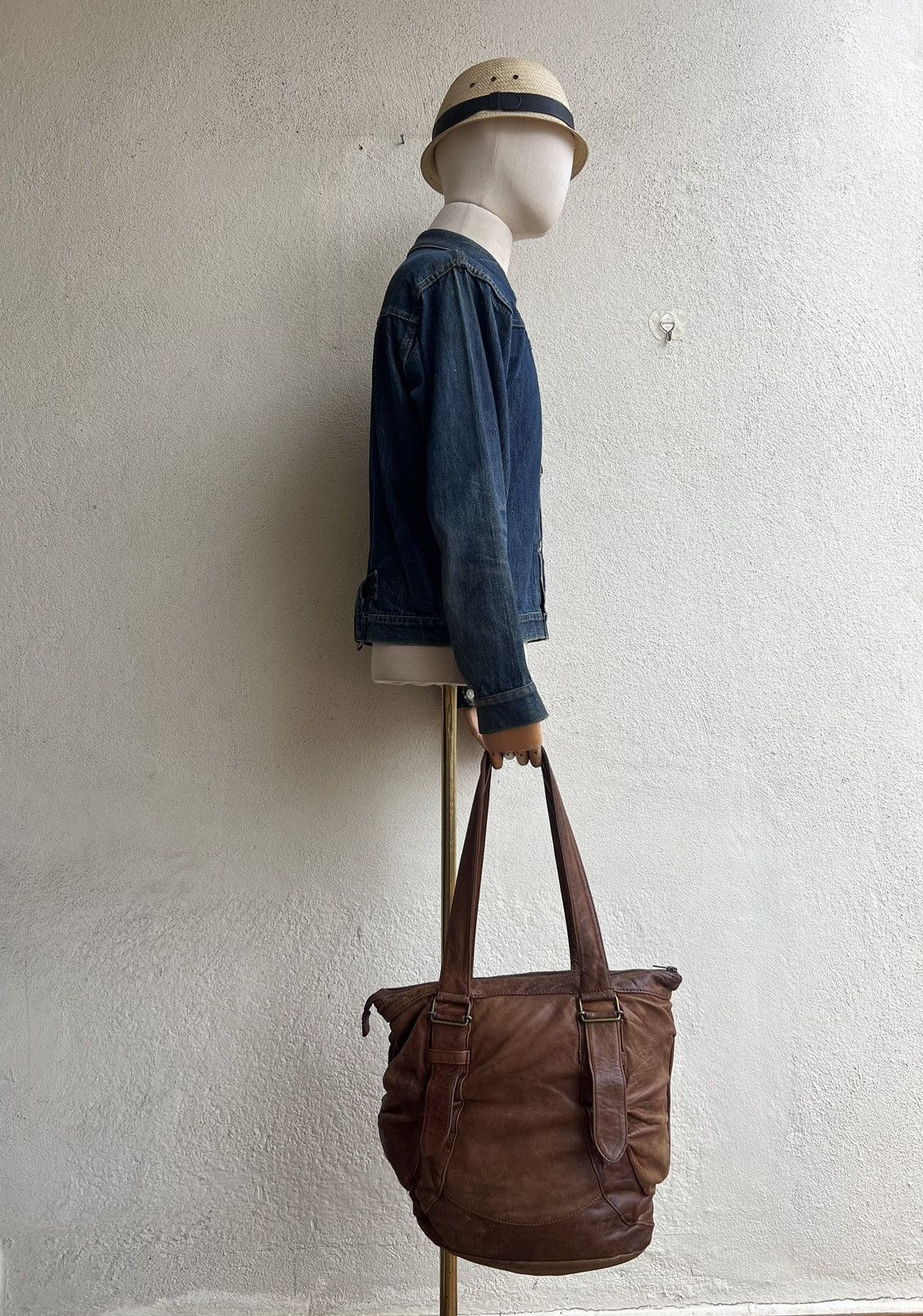 Leather Trashed Zucca Japan Distress Patina Leather Bag Tote Size ONE SIZE - 4 Thumbnail