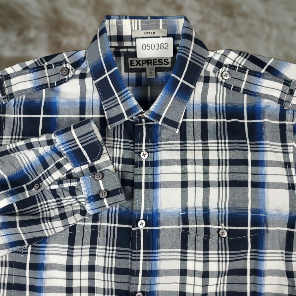Express VINTAGE Express Shirt Mens Size Medium Blue Plaid Fitted Button Up Long Sleeve Size US M / EU 48-50 / 2 - 1 Thumbnail