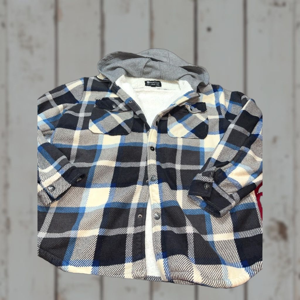 Vintage Matix Shirt Jacket Hooded Lined Plaid Sherpa Gray Hoodie Mens M Size US M / EU 48-50 / 2 - 1 Thumbnail