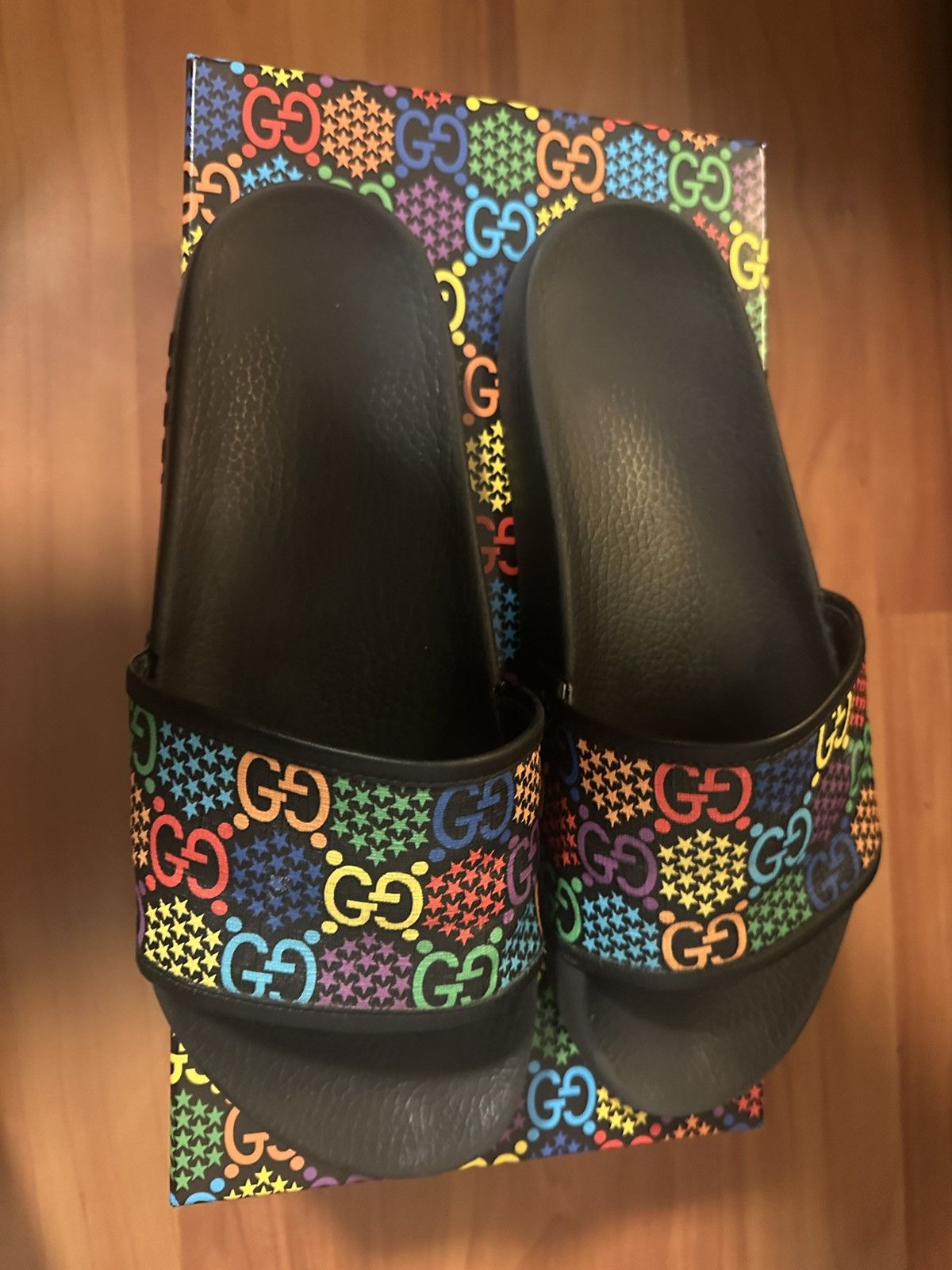 Gucci Gucci Multicolor Psychedelic Monogram Slides Sandals In Box Size US 12 / EU 45 - 7 Thumbnail