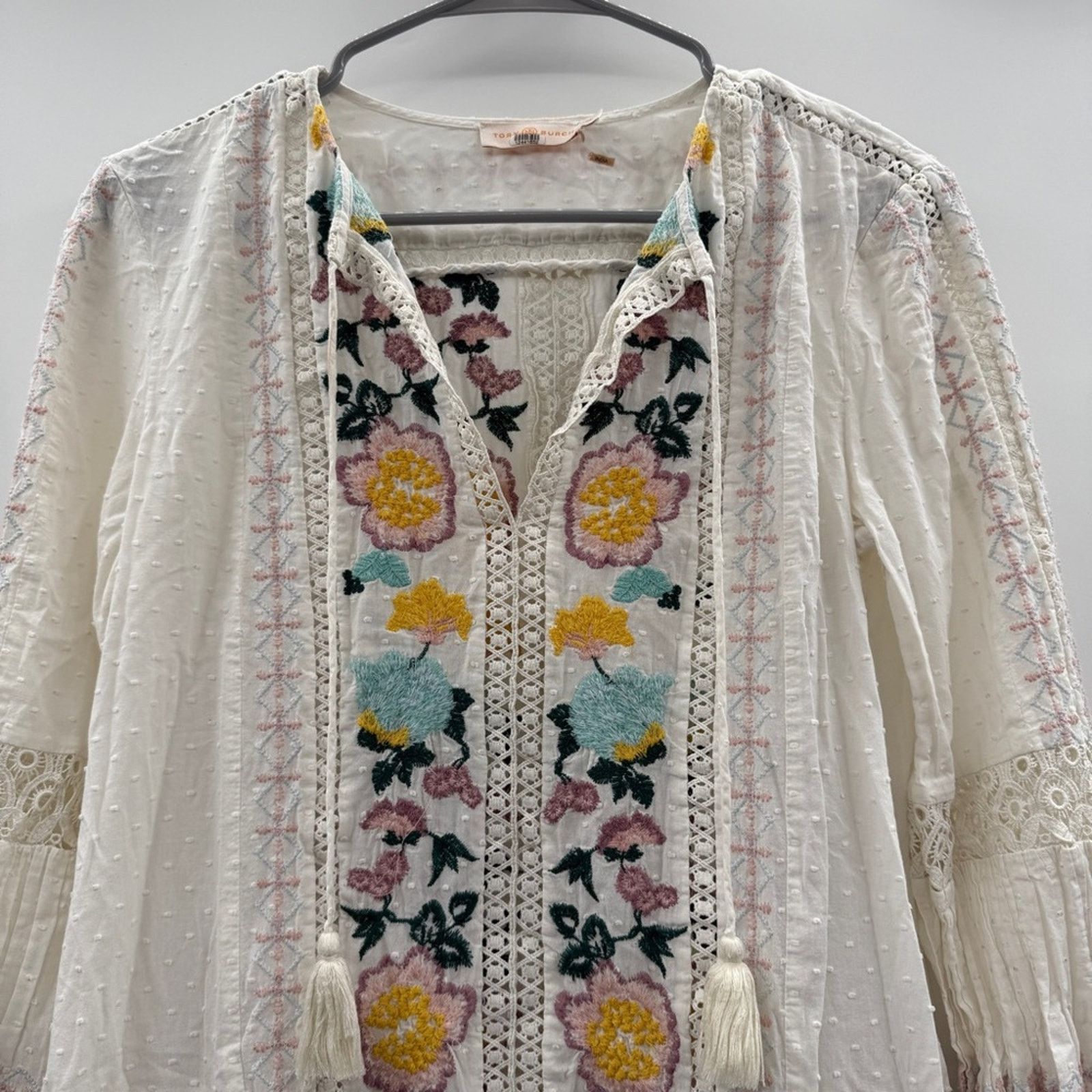 Tory Burch Tory Burch White Multicolor Floral Boho Long Sleeve Dress Size S / US 4 / IT 40 - 3 Thumbnail