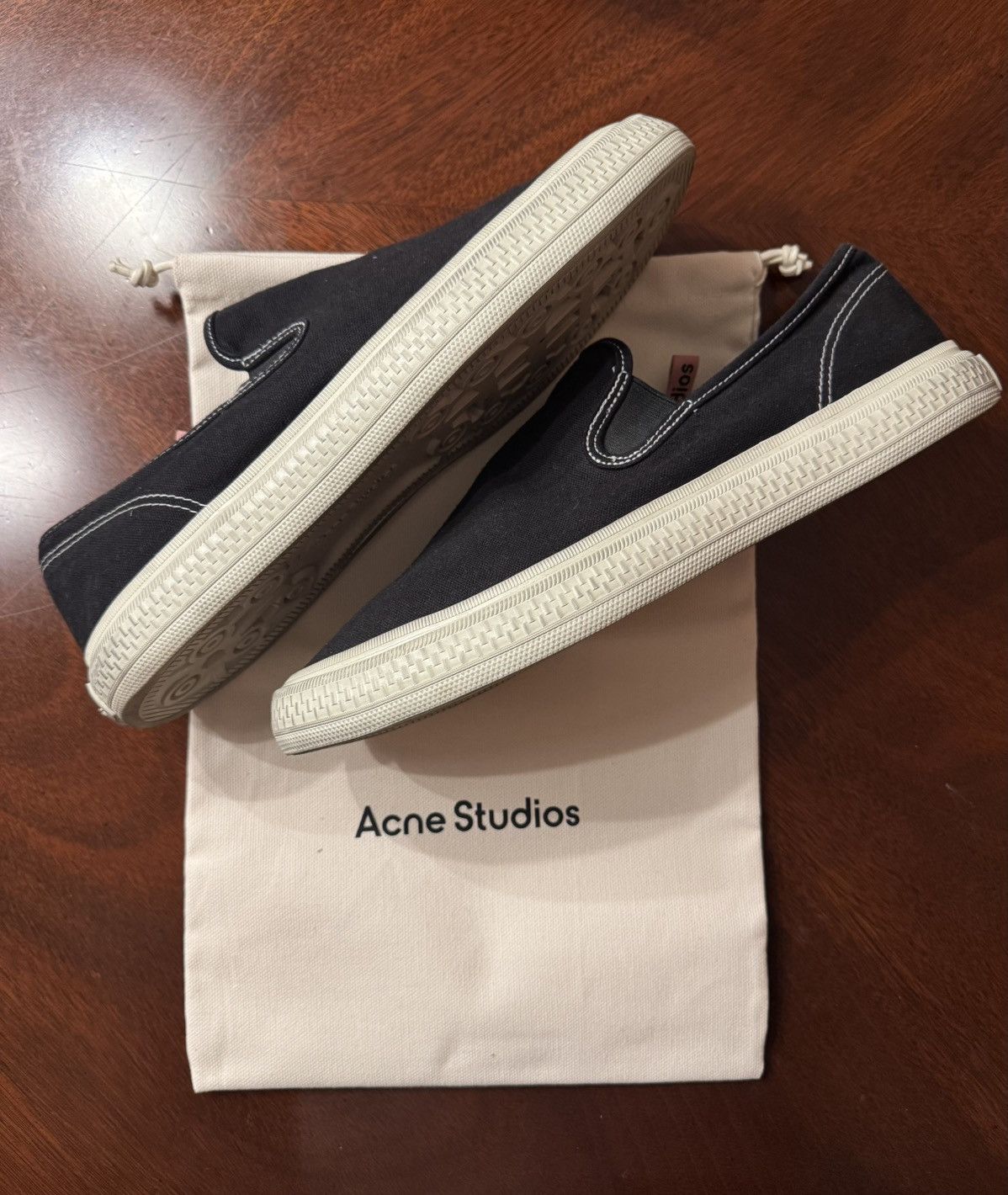 Acne Studios Acne Studios Black Canvas Slip-on Sneakers Size US 12 / EU 45 - 1 Thumbnail