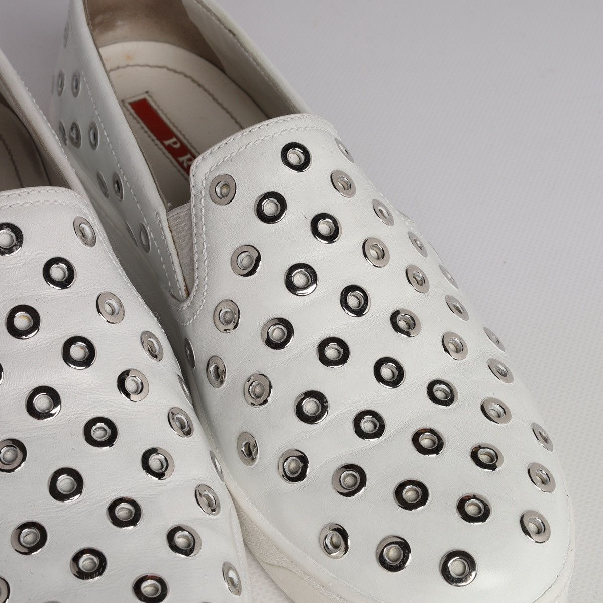 Prada Prada White Leather Slip-on Sneakers Trainers Shoes Grommet Size US 9 / IT 39 - 18 Thumbnail