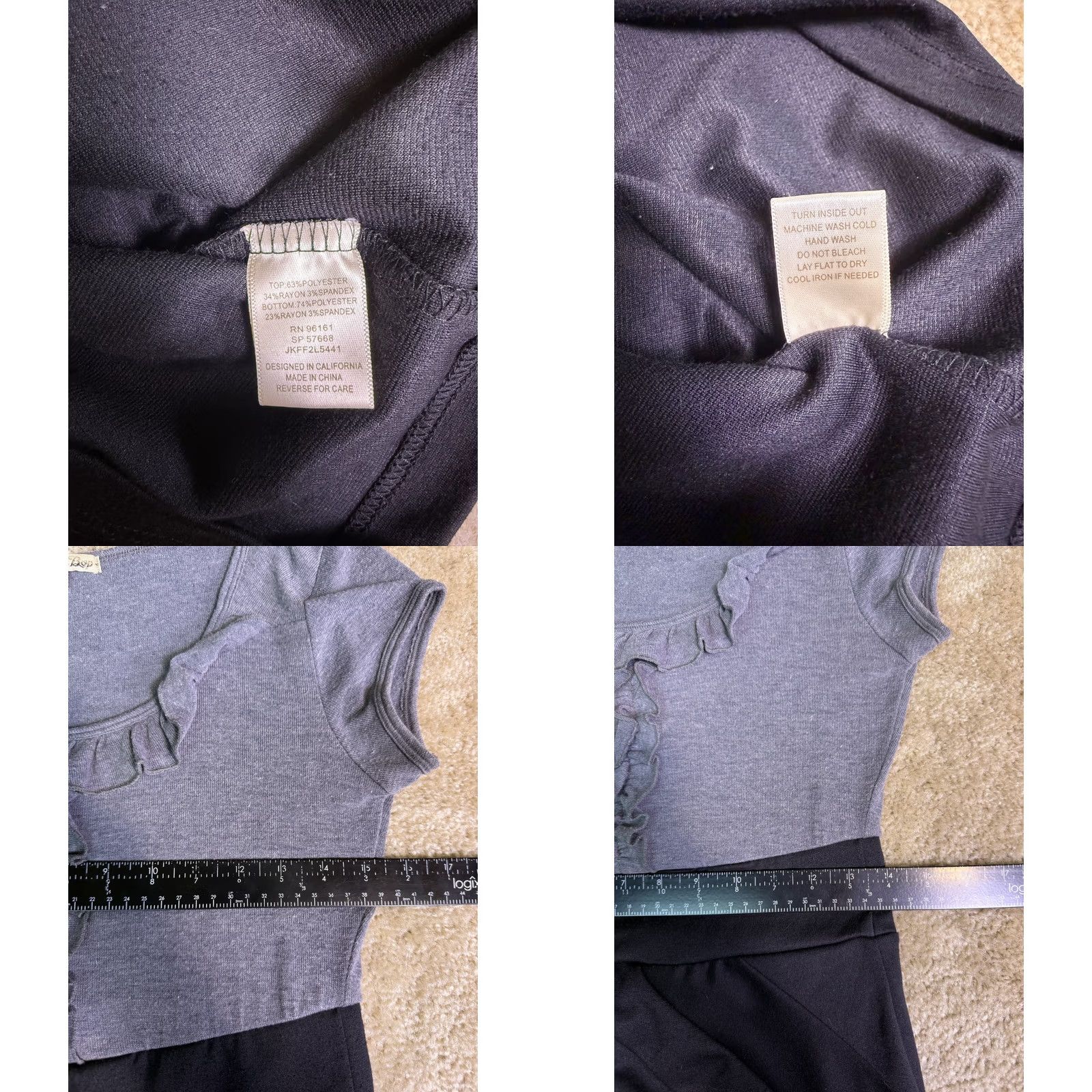 Vintage BeBop Women Dress Grey Black Fitted Scoop Neck Ruffle Casual Size M Size M / US 6-8 / IT 42-44 - 8 Thumbnail