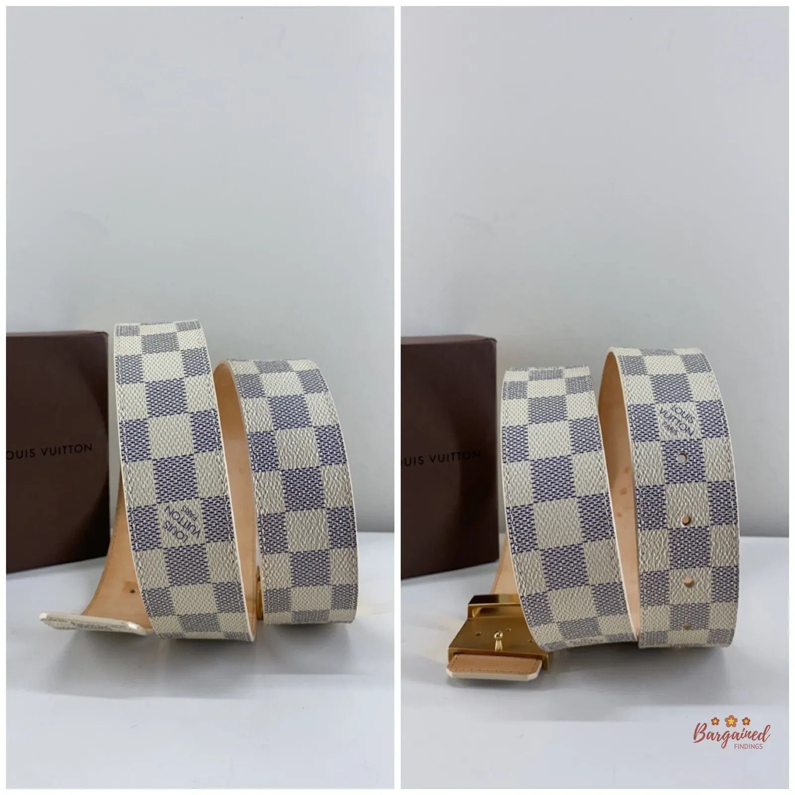Louis Vuitton Louis Vuitton Damier Azur Canvas Leather Gold LV Initials Size 30 - 2 Thumbnail