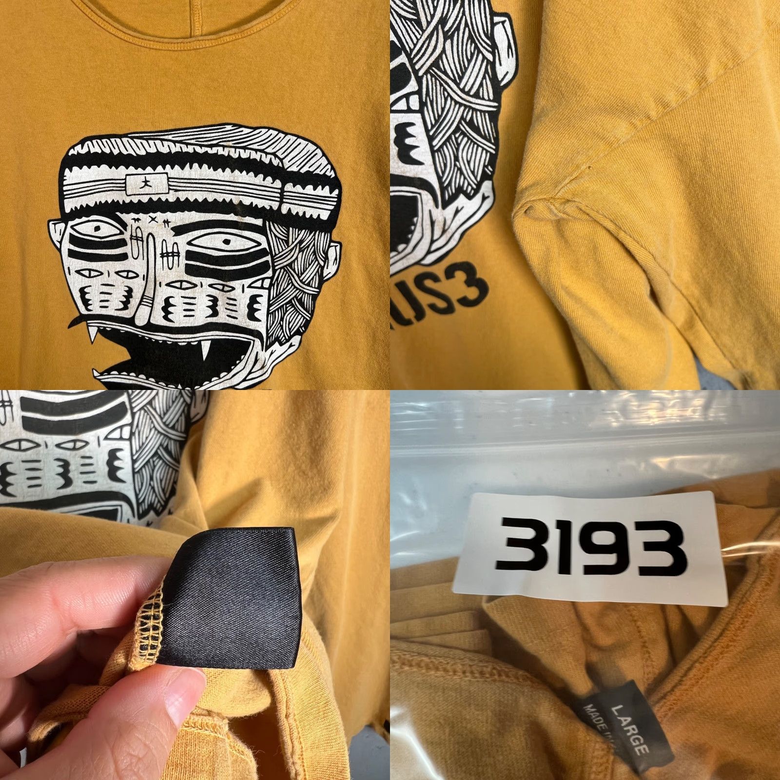 Vintage VINTAGE Mus3 T-Shirt Long Sleeve Mens Large Yellow - Graphic Distressed 90s Style - Made in NYC Mens Size US L / EU 52-54 / 3 - 8 Thumbnail
