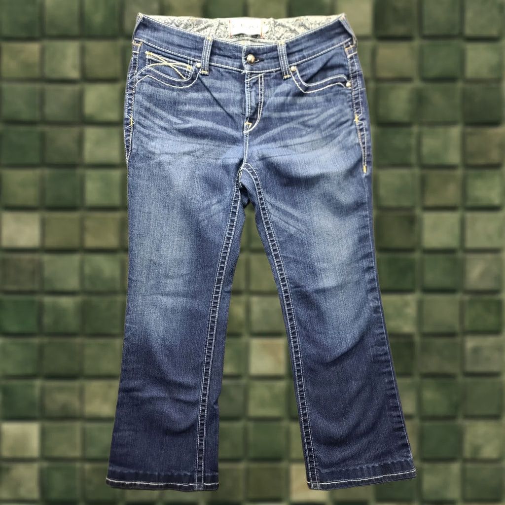 Ariat Ariat REAL Denim Jeans Womens 31 Regular Bootcut Stretch Distressed Blue 5-Pocket Inseam 30in Cowboy Horse Rodeo Model Size 24" / US 00 / IT 34 - 1 Thumbnail