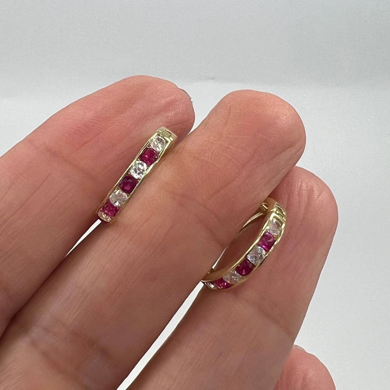 Other New 14K Yellow Gold Hoop Earrings with White and Pink Zircon Size ONE SIZE - 2 Thumbnail