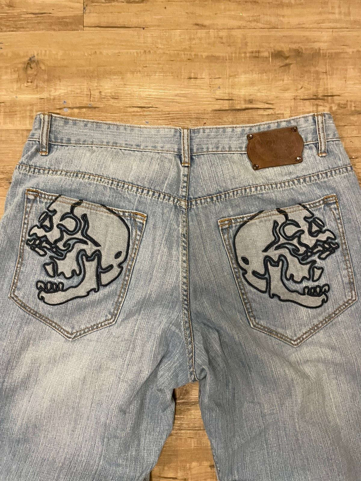 Pre-owned Ecko Unltd X Vintage Y2k Jnco Style Skull Embroidered Ecko Jeans In Blue