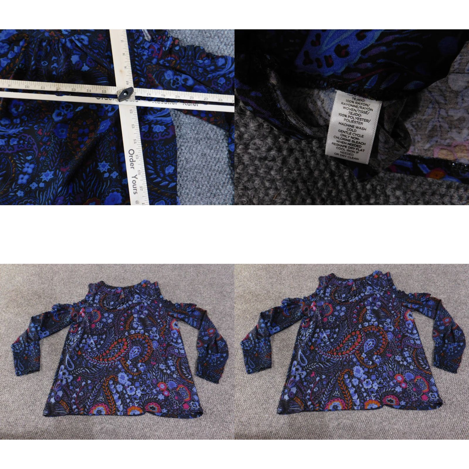 Loft LOFT Shirt Womens Large Navy Blue Paisley Cold Shoulder Ruffle Long Sleeve Boho Size L / US 10 / IT 46 - 8 Thumbnail