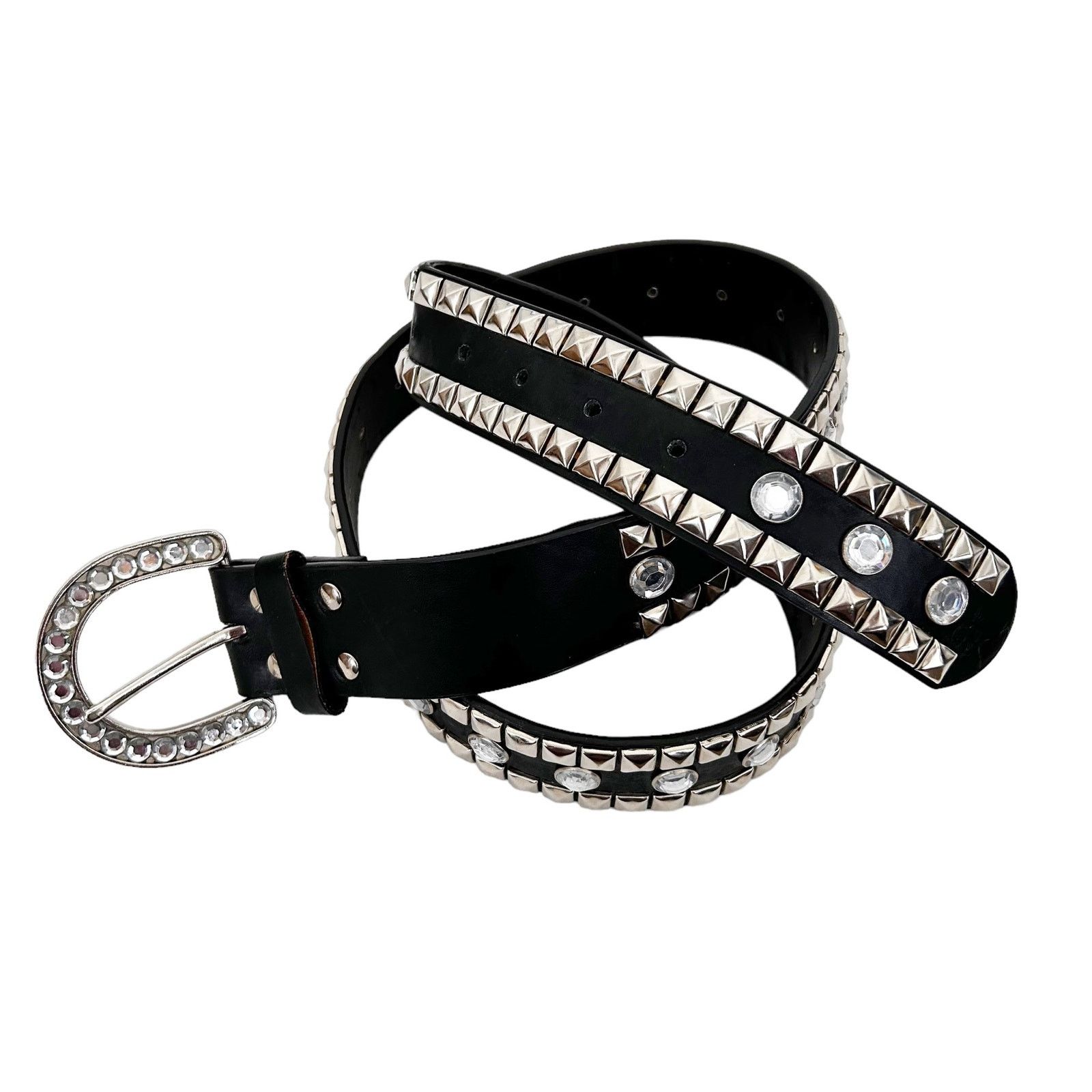 Other Genuine Leather Black Studded Gem Belt Sz L Size ONE SIZE - 5 Thumbnail