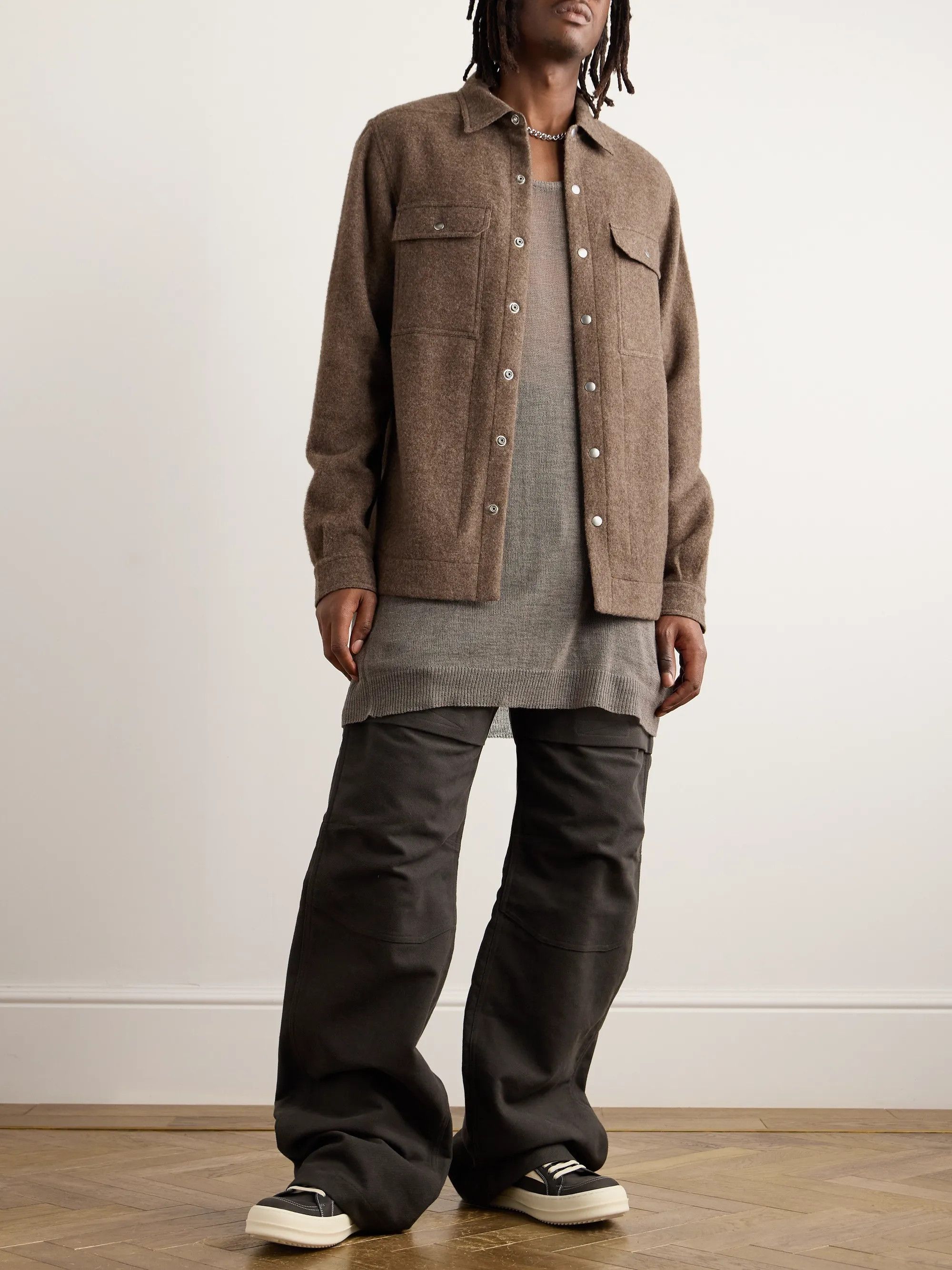 Rick Owens EU46 Lodenette Felt Wool Outershirt Fawn FW24 Porterville Size US S / EU 44-46 / 1 - 14 Thumbnail