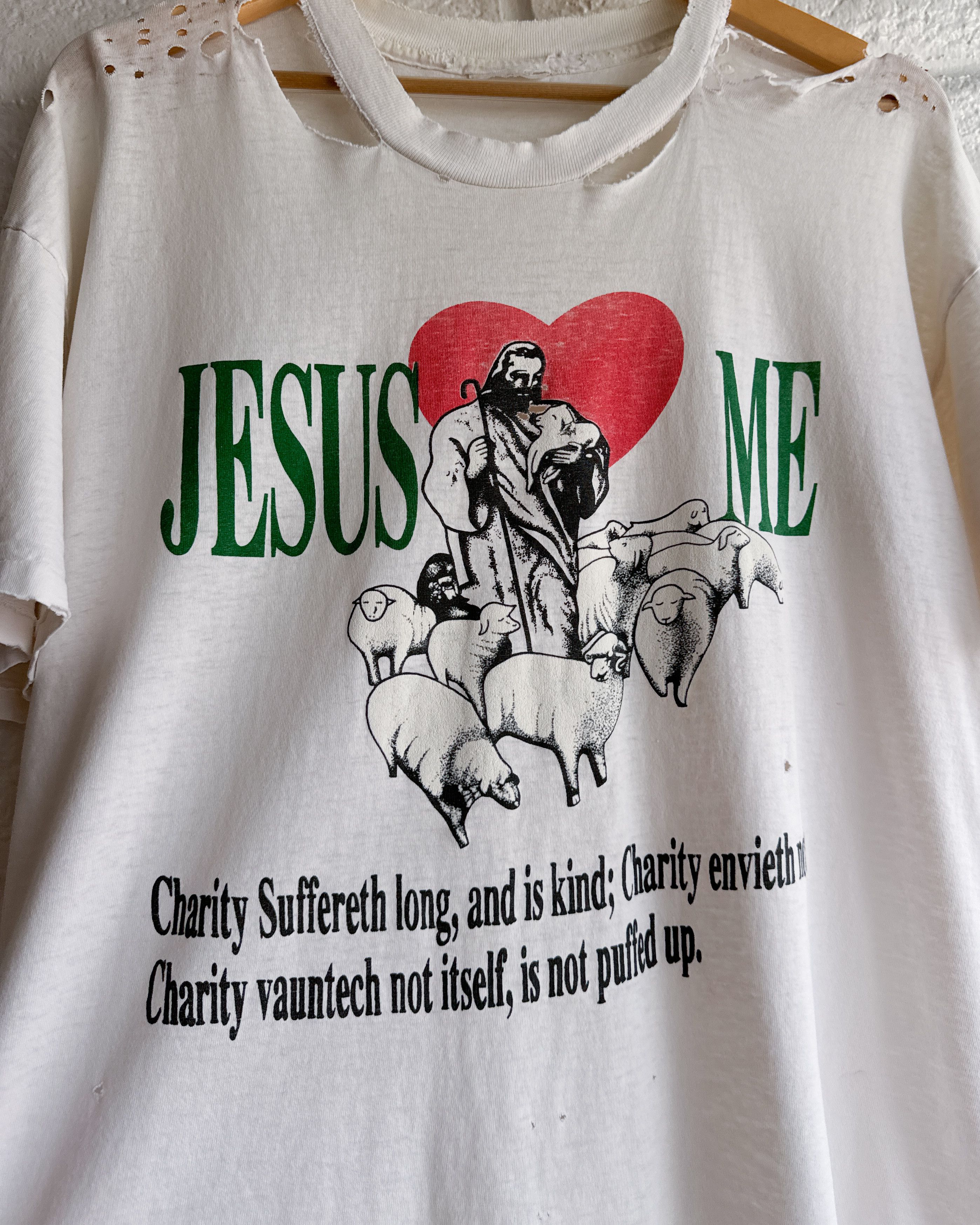 Vintage Vintage 90s Jesus Loves Me T Shirt XL Single Stitch Thrashed Size US XL / EU 56 / 4 - 2 Thumbnail