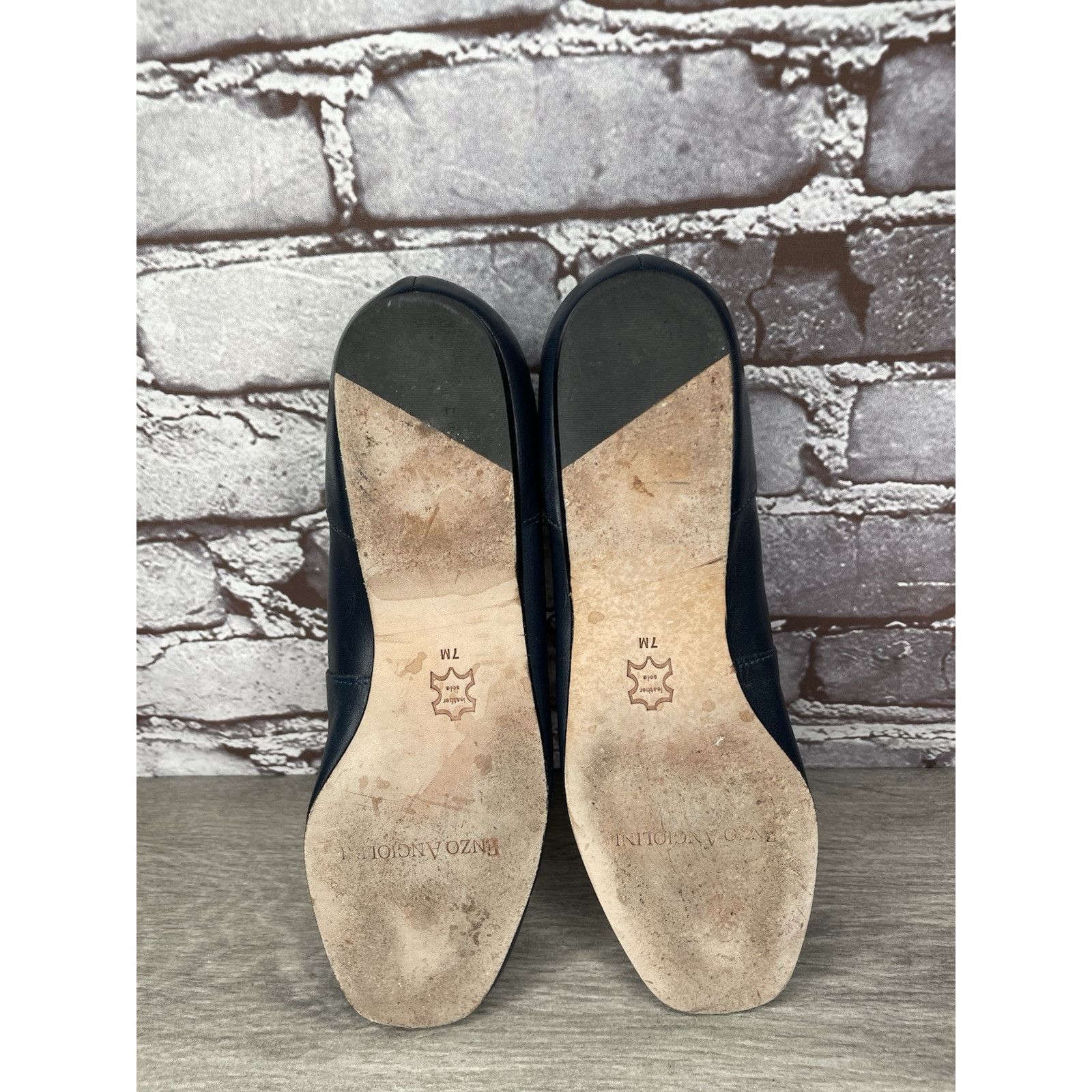 Enzo Bonafe Enzo Angiolini Liberty Navy Blue Leather Square Toe Loafers Size US 7 / IT 37 - 19 Thumbnail