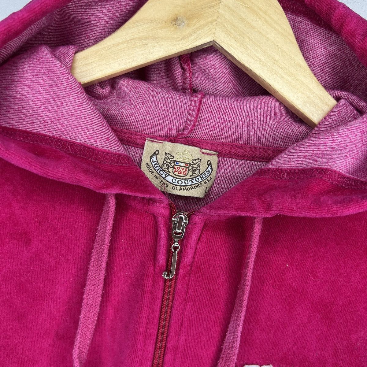 Juicy Couture × Vintage Juicy Couture Velour Hoodie Sweatshirt Pink Big Logo Size M / US 6-8 / IT 42-44 - 6 Thumbnail