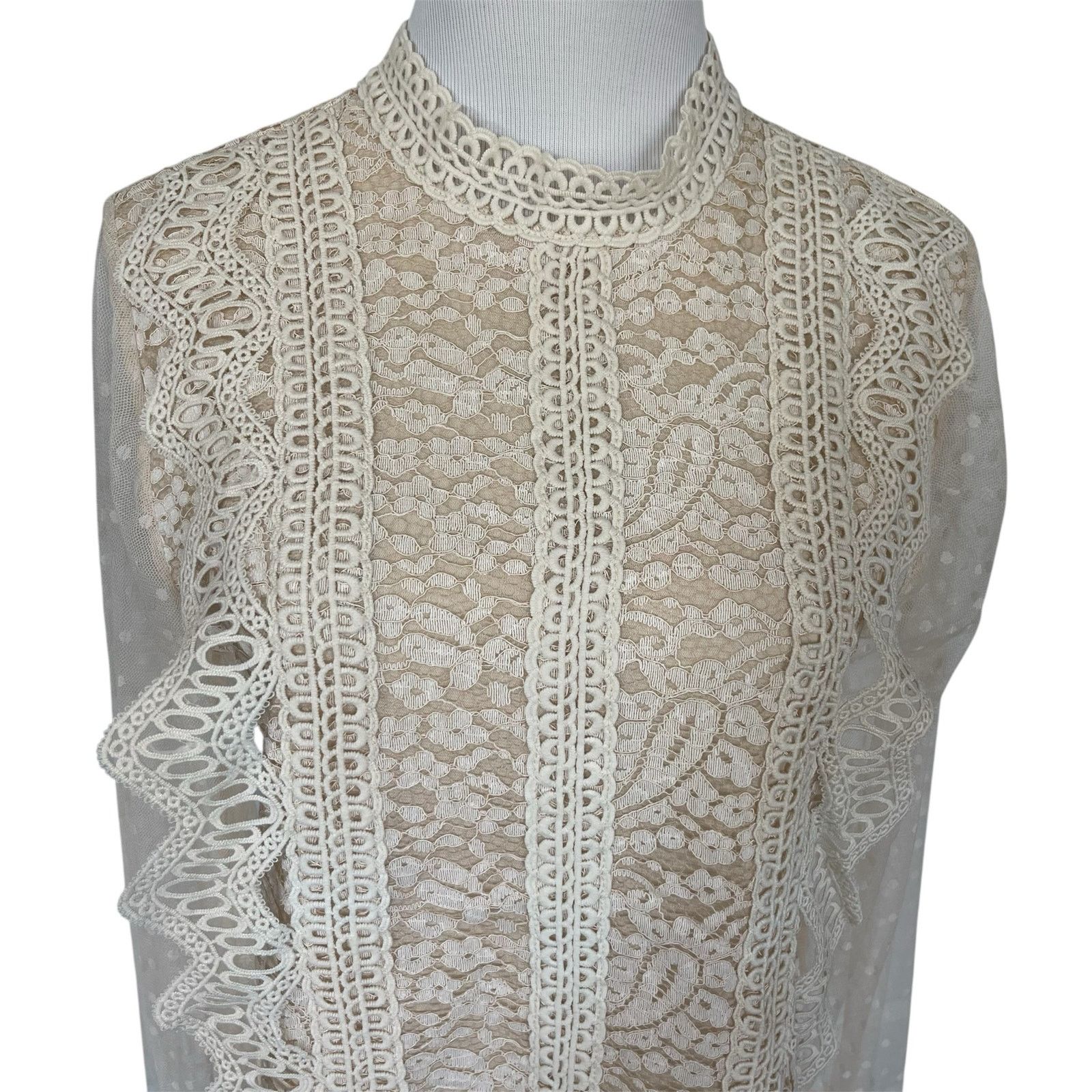 Other Smocked Neck Mesh Long Sleeve Elegant Victorian Sheer Blouse Size S / US 4 / IT 40 - 2 Thumbnail