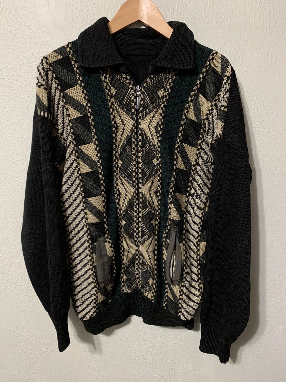 Vintage Vintage Zebra Jungle Paneled Zip Knit Sweater Size US M / EU 48-50 / 2 - 1 Thumbnail