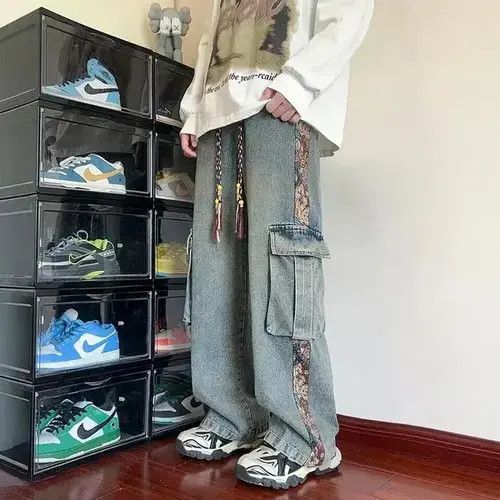 Flowers Patchwork Cargo Denim Pant