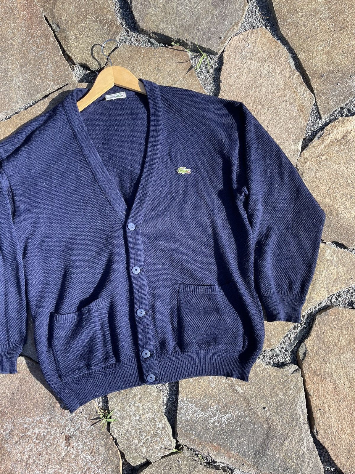 Lacoste 90’s Lacoste logo wool navy cardigan made in France vintage Size US XL / EU 56 / 4 - 3 Thumbnail